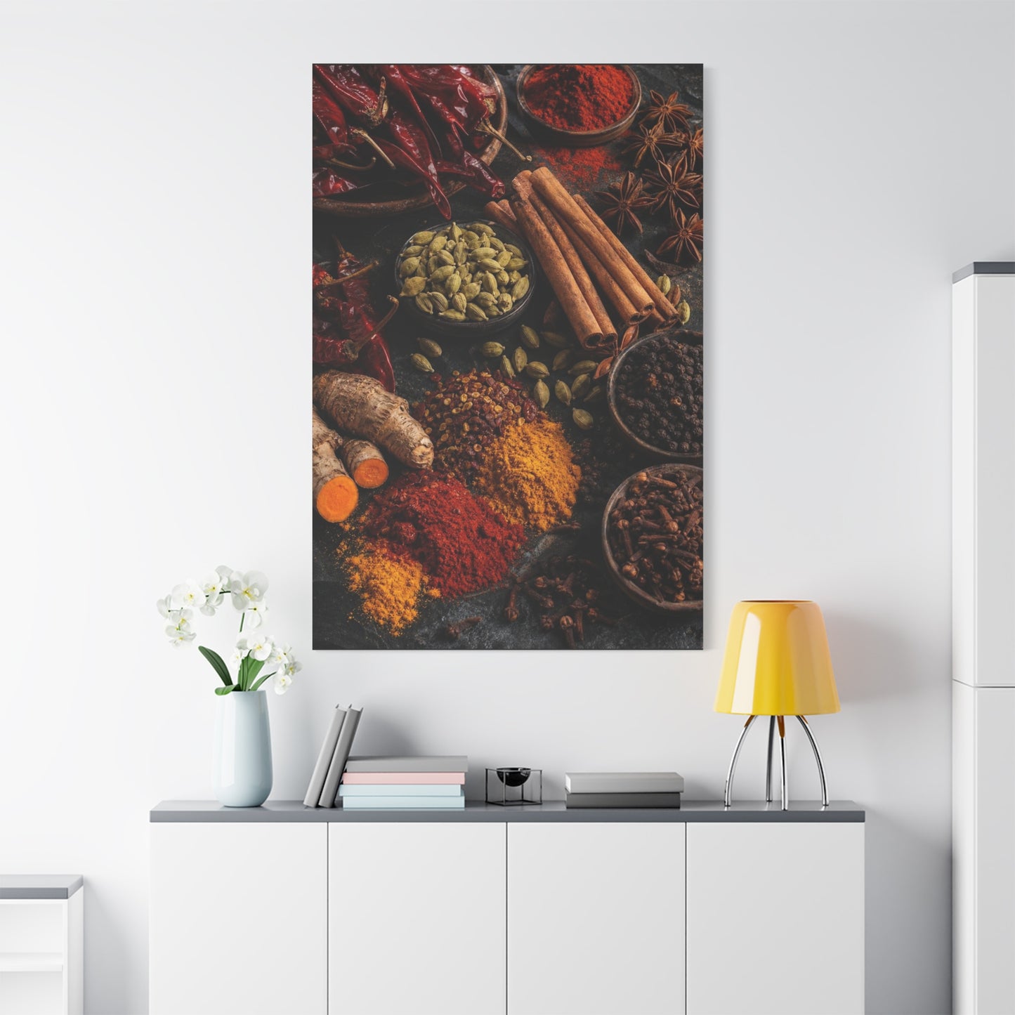 Spice Still Life Canvas Wall Art - Dried Chili Peppers, Cinnamon, Turmeric, Star Anise - Rustic Food Art Print - Kitchen Wall Decor, Dining Room Accent, Vintage Style - Bedroom Home Decoration