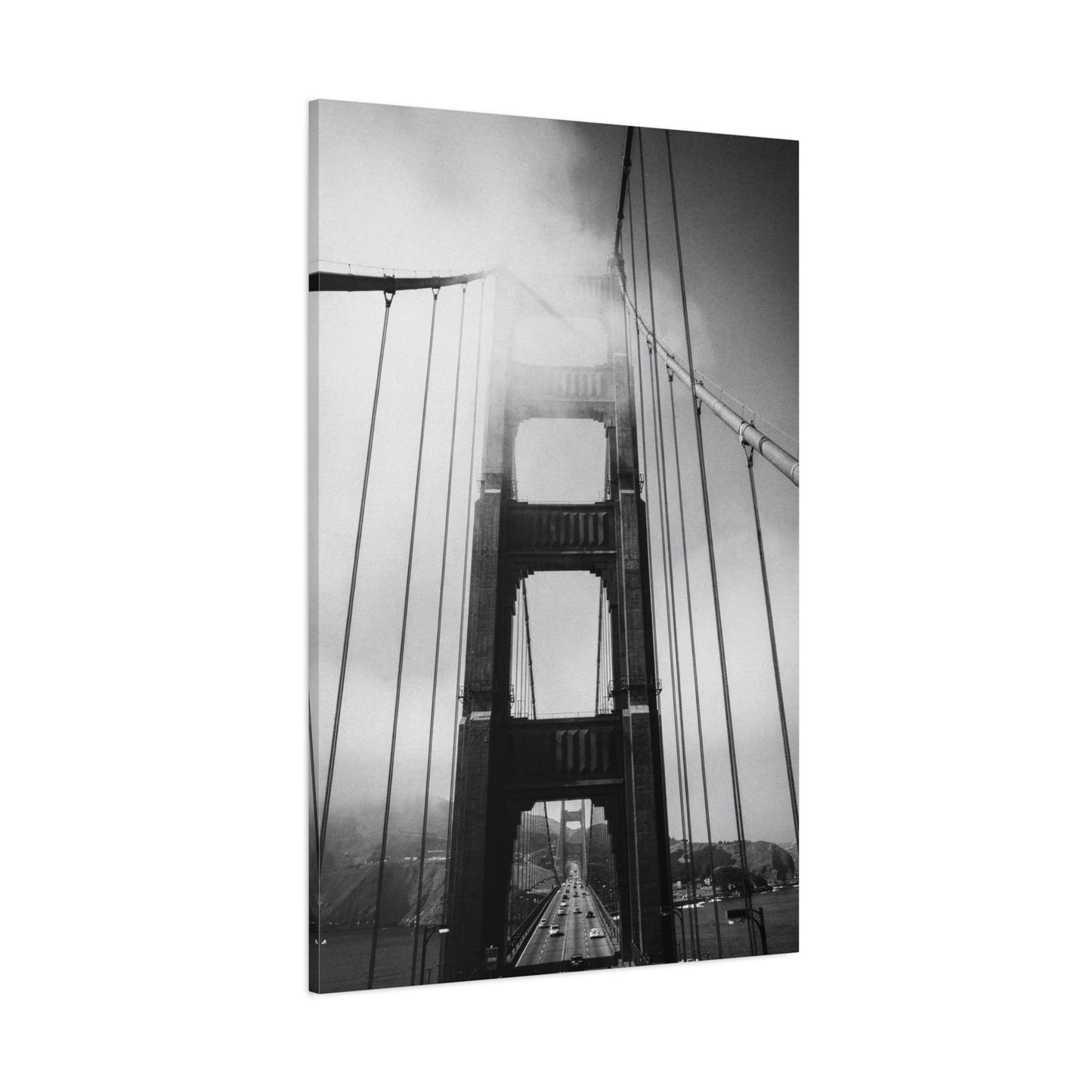Golden Gate Bridge Canvas Wall Art - Black And White Foggy Bridge Art Print, Modern Cityscape Wall Decor - Minimalist Contemporary Style For Living Room Office - Bedroom Home Decoration