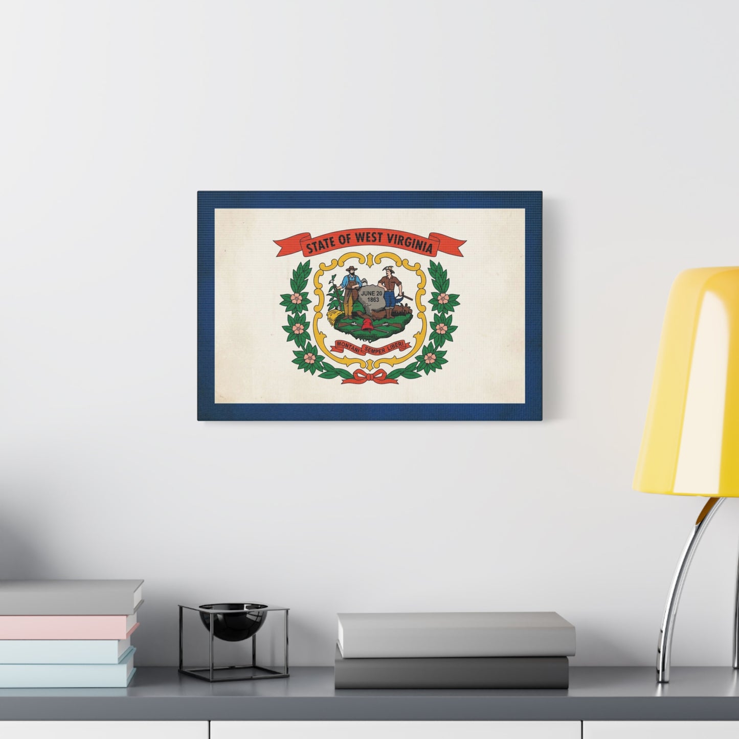 "State Of West Virginia" Flag Canvas Wall Art - Vintage State Seal Print, June 20 1863, Montani Semper Liberi - Patriotic Heritage Decor - Living Room Home Decoration - Office Wall Art - Ready to Hang