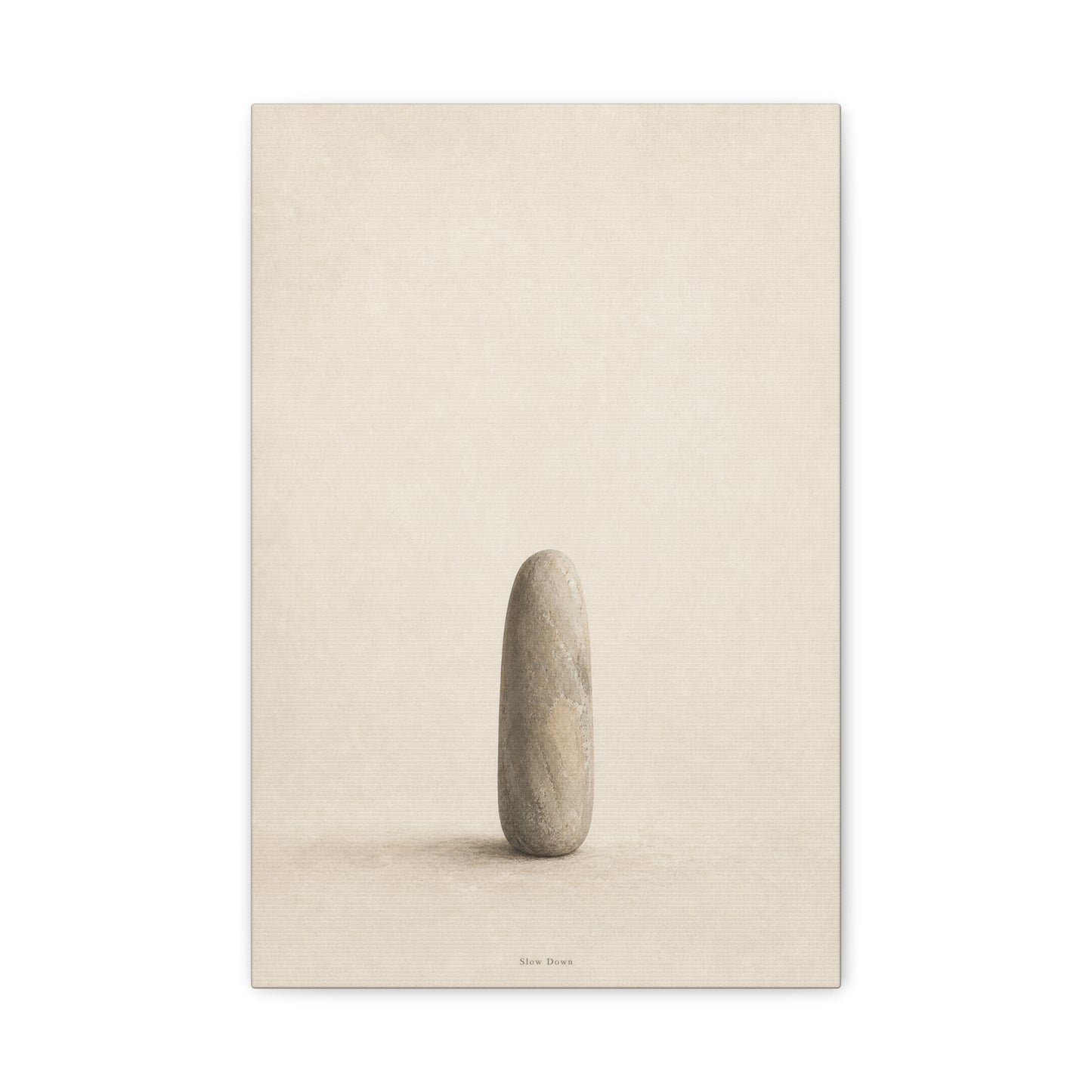 "Slow Down" Minimalist Stone Canvas Wall Art - Neutral Zen Still Life Decor - Contemporary Beige Meditation Print - Bedroom Living Room Decoration - Living Room Wall Decor - Bedroom Home Decoration