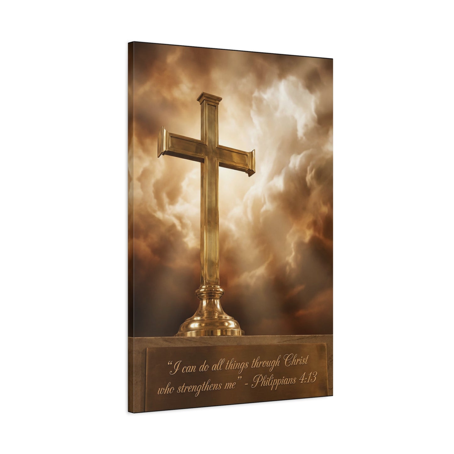 "I Can Do All Things Through Christ Who Strengthens Me" Christian Canvas Wall Art - Gold Cross, Philippians 4:13 Scripture Print - Traditional Faith Decor, Bedroom Living Room - Living Room Wall Decor