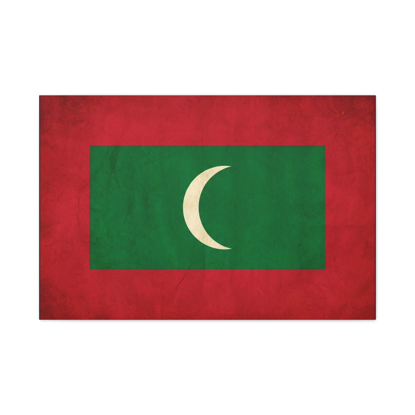 Maldives Flag Canvas Wall Art - Vintage National Banner Print, Red Green White Crescent - Patriotic Typography Style - Living Room Wall Decor, Bedroom Home Decoration - Bedroom Home Decoration