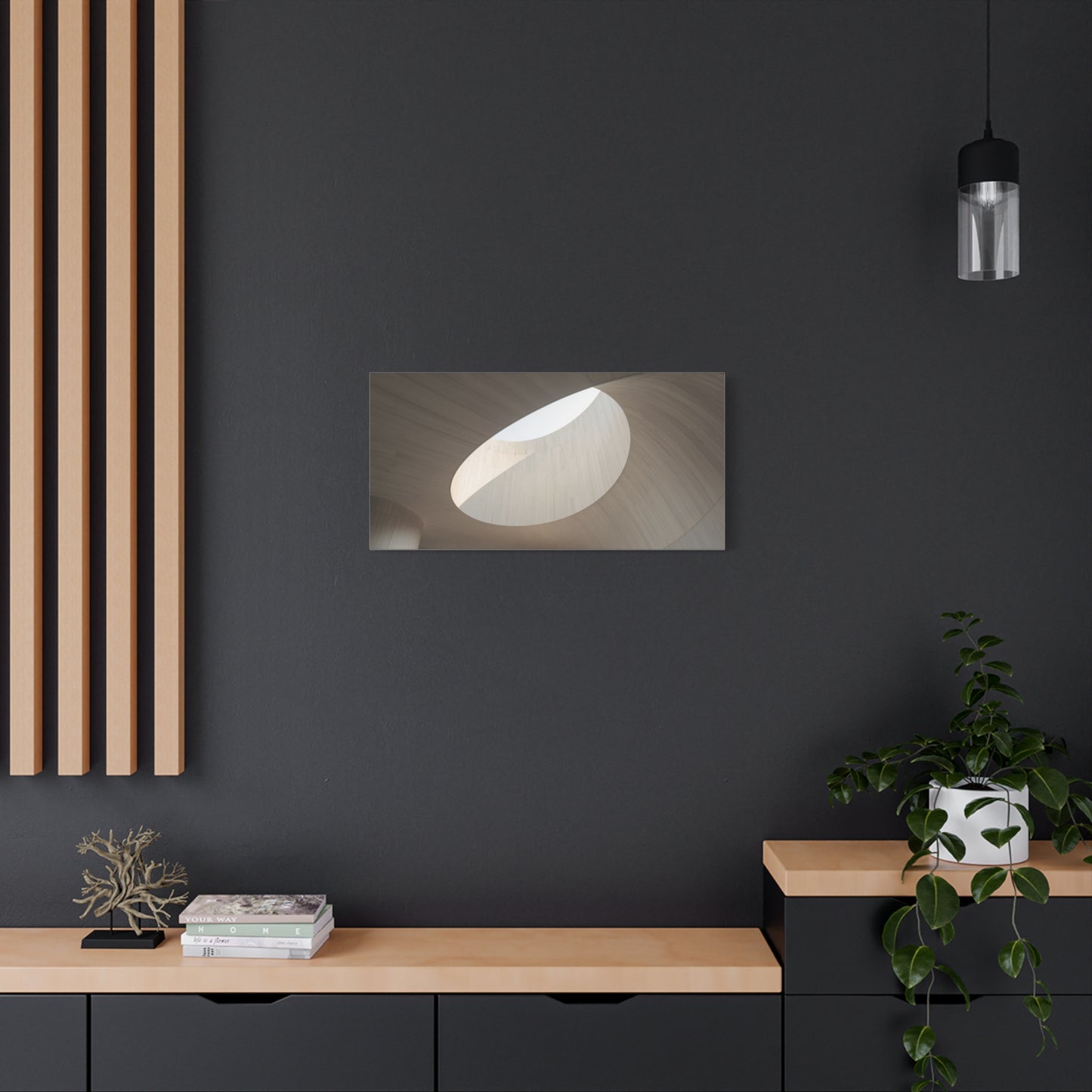 Minimalist Skylight Architecture Canvas Wall Art - Curved Ceiling Oculus Art Print - Neutral Matte Canvas Print - Contemporary Living Room Wall Decor, Bedroom Home Decoration - Modern Farmhouse Style