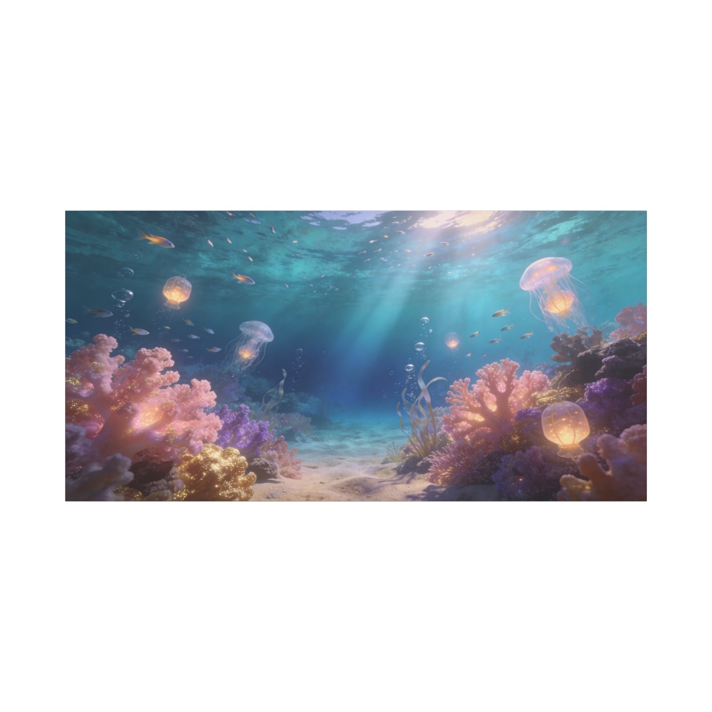 Underwater Jellyfish Canvas Wall Art - Glowing Coral Reef Ocean Scene, Dreamy Seascape Canvas Print - Contemporary Coastal Style - Living Room Wall Decor, Bedroom Home Decoration - Ready to Hang