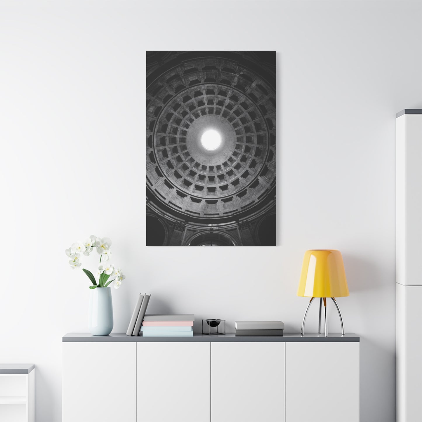 Pantheon Dome Canvas Wall Decor - Black And White Architectural Oculus Art Print - Modern Monochrome Cotton Print - Contemporary Living Room Accent, Bedroom Decoration, Office Interior