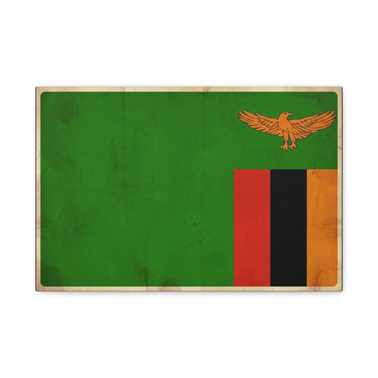 Zambia Flag Canvas Wall Art - Green Field, Orange Eagle, Red Black Gold Stripes - Vintage Patriotic Print - Living Room Wall Decor, Office Art - Bedroom Home Decoration - Bedroom Home Decoration