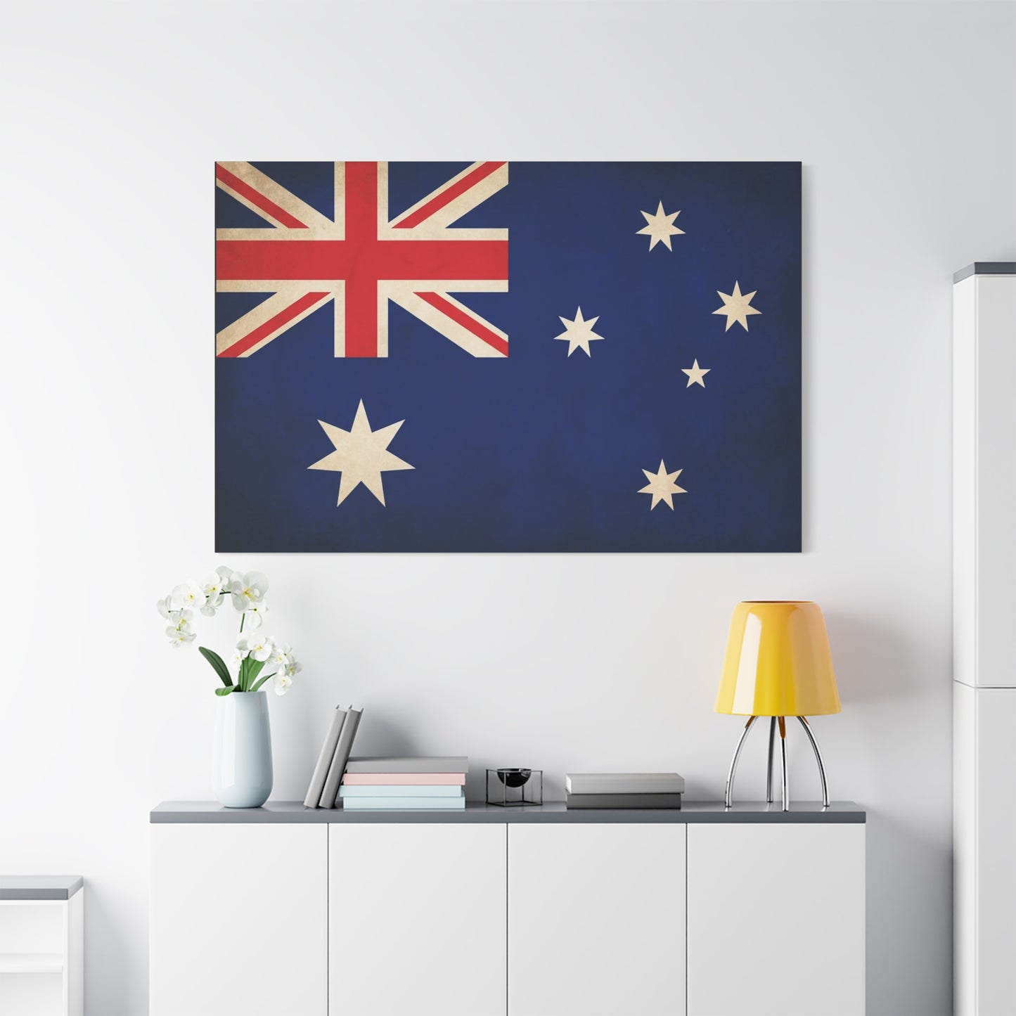 Australian Flag Canvas Wall Art - Vintage Nation Pride Decor, Blue Southern Cross Print, Patriotic Typography Style, Living Room Wall Decor - Bedroom Home Decoration - Bedroom Home Decoration