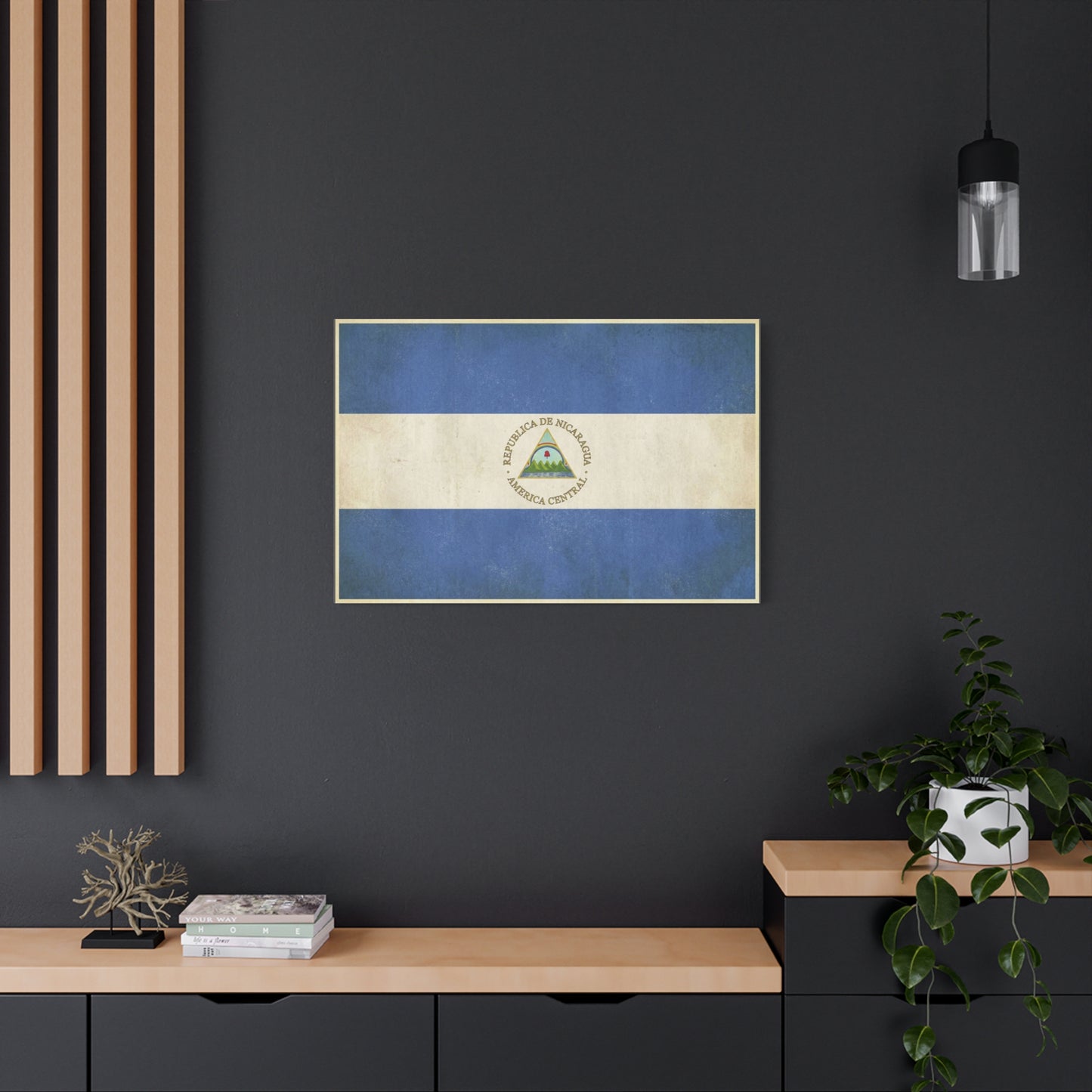 Republica De Nicaragua America Central Flag Canvas Wall Art - Vintage Blue White Country Print - Patriotic Heritage Decor - Living Room Home Decoration - Living Room Wall Decor - Cozy Reading Nook Art