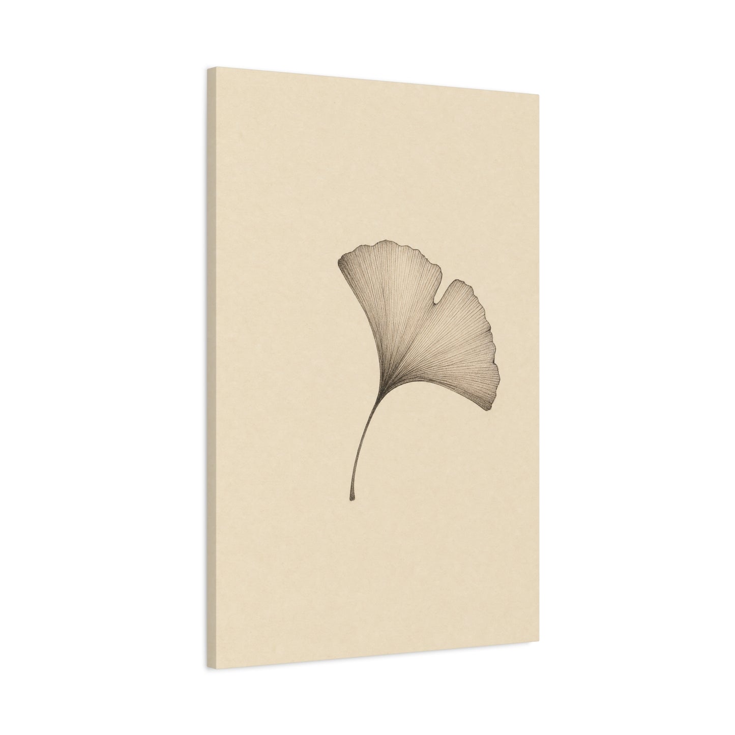 Ginkgo Leaf Canvas Wall Art - Minimalist Botanical Line Drawing, Neutral Beige Cotton Art Print - Contemporary Zen Style - Bedroom Wall Decor, Living Room Home Decoration - Bedroom Home Decoration