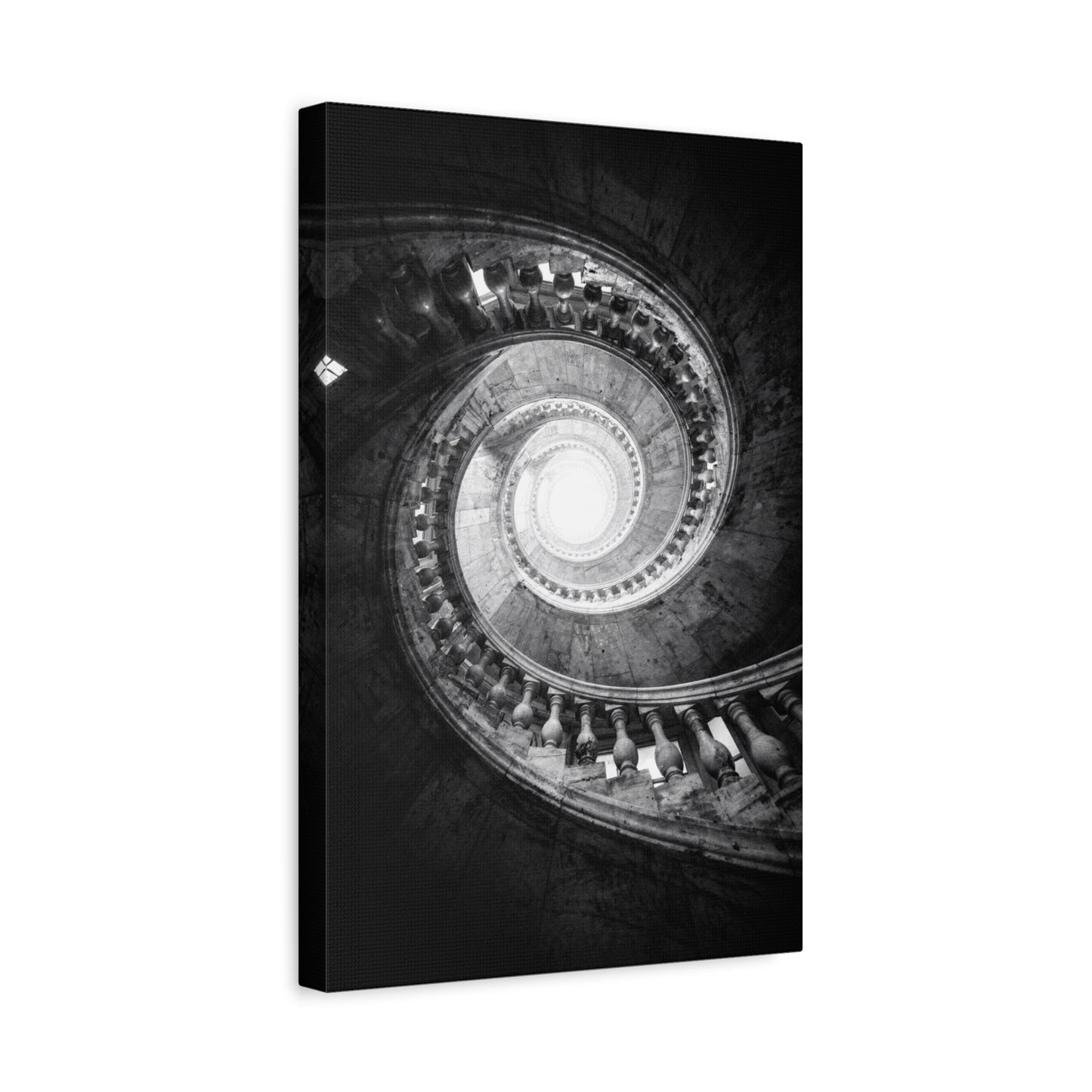 Spiral Staircase Canvas Wall Art - Black And White Architectural Art Print - Dramatic Stone Rotunda, Contemporary Interior Decor - Living Room Wall Decor, Office Art - Bedroom Home Decoration