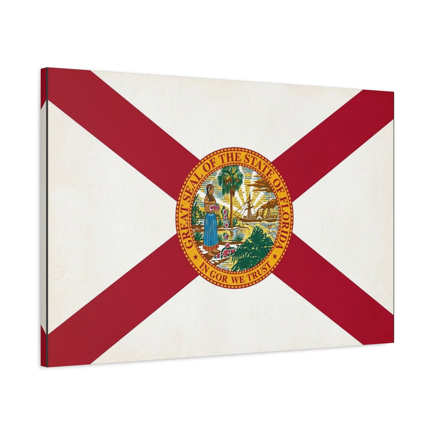 "Great Seal Of The State Of Florida In God We Trust" Florida Flag Canvas Wall Art - Vintage State Pride Decor, Red White Banner Print, Living Room Home Decoration - Office Wall Art - Ready to Hang