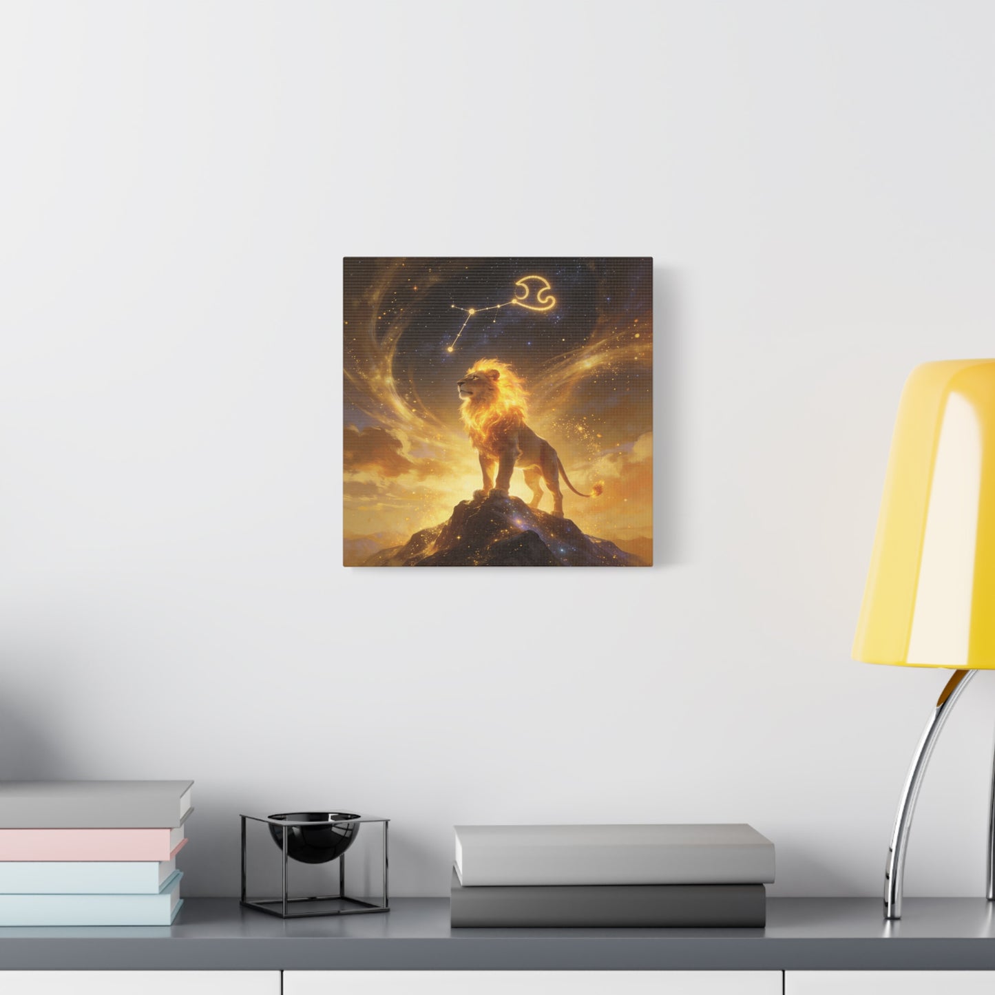 Leo Zodiac Lion Canvas Wall Art - Celestial Astrology Constellation Print, Glowing Gold Cosmic Sky - Fantasy Style, Living Room Wall Decor Bedroom Home Decoration Office Art - Bedroom Home Decoration