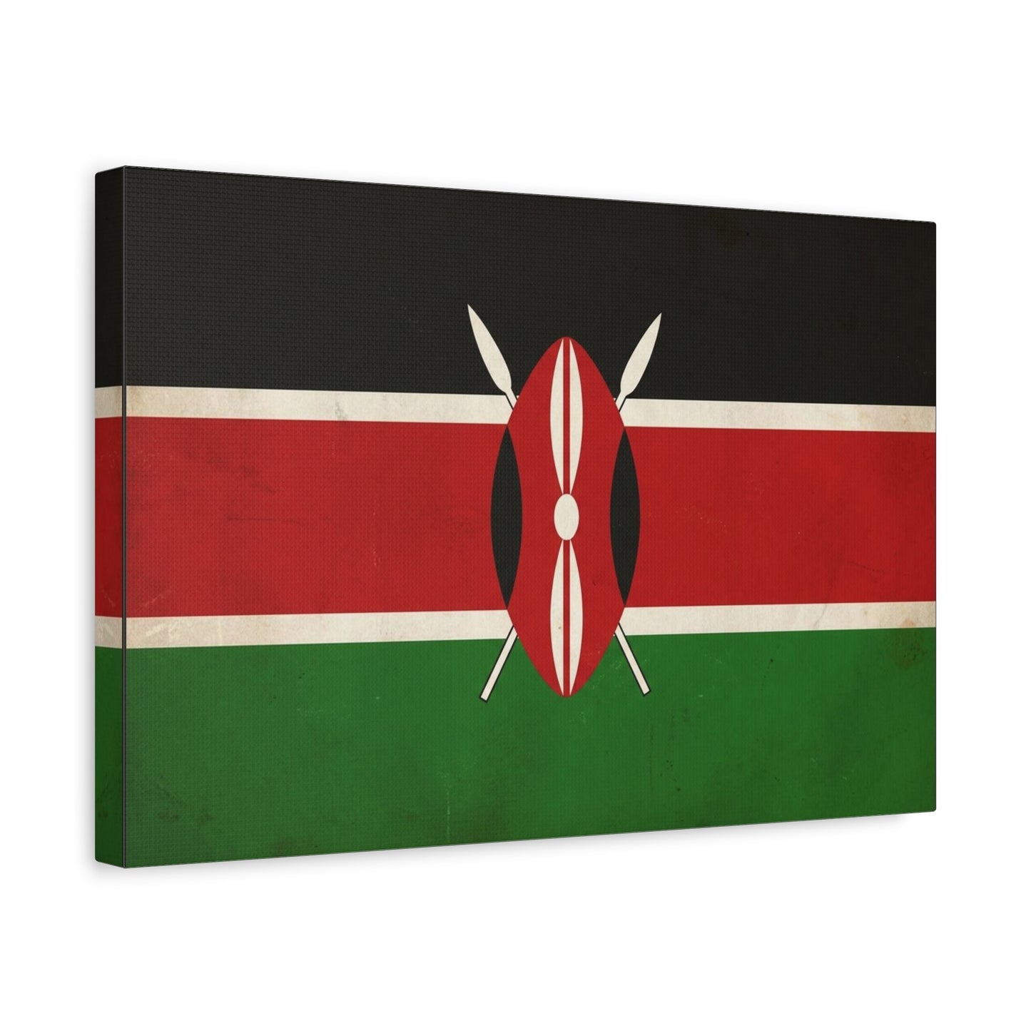 Kenya Flag Canvas Wall Art - Vintage Kenyan Flag Print, Patriotic Red Black Green Decor - Matte Cotton Artwork - Living Room Wall Decor, Office Art, Dorm Home Accent - Bedroom Home Decoration