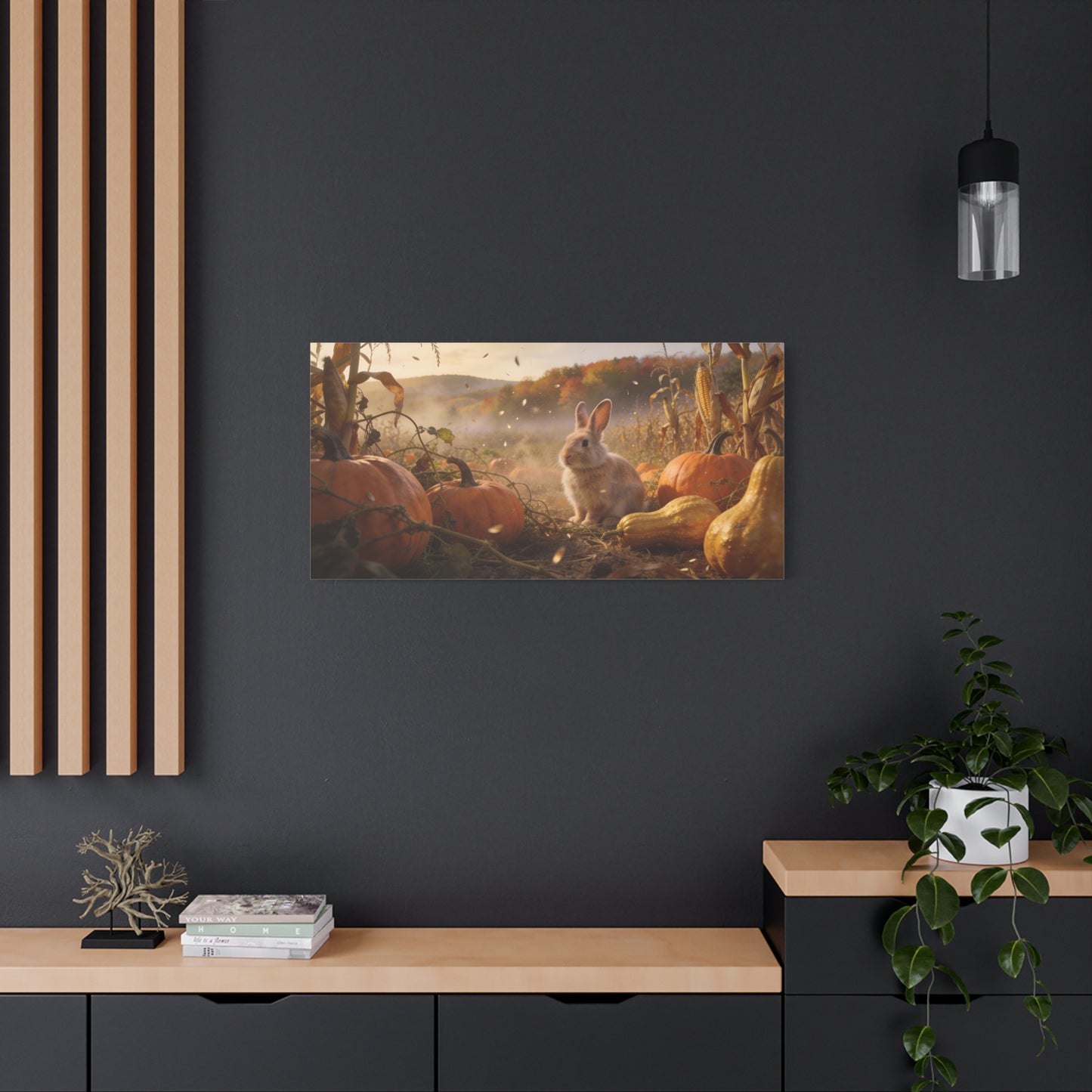 Autumn Bunny Canvas Wall Art - Rabbit In Pumpkin Patch, Golden Harvest Farm Scene - Rustic Matte Canvas Print - Bedroom Wall Decor, Living Room Home Decoration, Nursery Accent - Modern Farmhouse Style