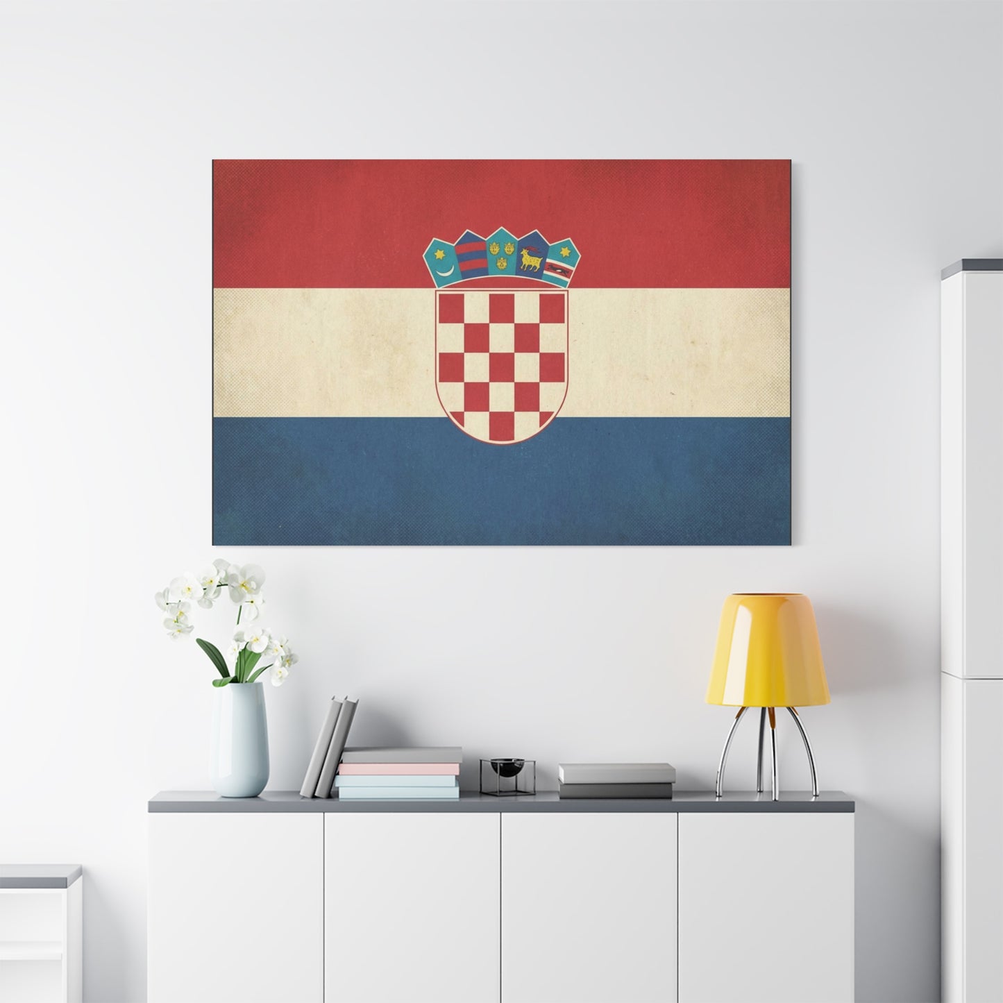 Croatian Flag Canvas Wall Art - Vintage Croatia Coat Of Arms Print, Patriotic Red White Blue Decor - Traditional Style - Living Room Decoration - Living Room Wall Decor - Bedroom Home Decoration