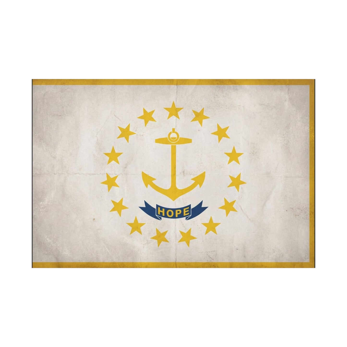 "HOPE" Rhode Island Flag Canvas Wall Art - Anchor And Stars State Print, Vintage Nautical Decor - Minimalist Gold Blue Design - Living Room Wall Decor - Bedroom Home Decoration - Cozy Reading Nook Art