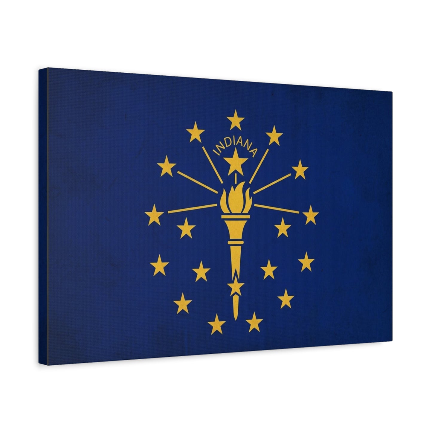 Indiana State Flag Canvas Wall Art - Blue Gold Torch Stars Print, Patriotic Decor - Matte Cotton Artwork - Living Room Wall Decor, Office Art, Dorm Decoration Accent - Bedroom Home Decoration