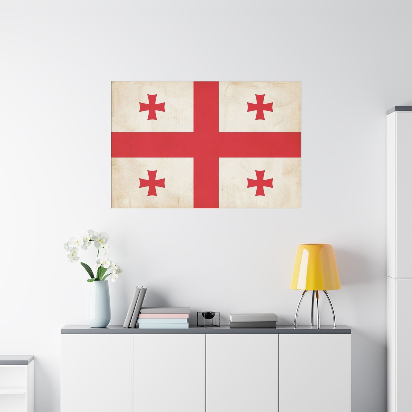 Georgia Flag Canvas Wall Art - Vintage Georgian Cross Flag Print, Patriotic Heritage Decor - Matte Cotton Artwork - Living Room Wall Decor, Office Accent - Bedroom Home Decoration - Ready to Hang