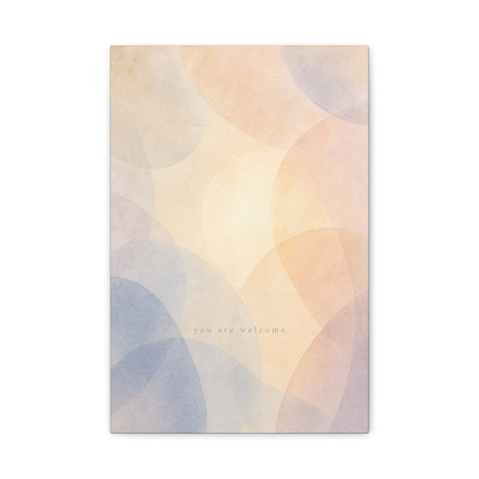 "You Are Welcome" Abstract Canvas Wall Art - Pastel Geometric Arches, Minimalist Modern Wall Decor - Soft Peach Blue Neutral Home Decoration - Bedroom Living Room Office Accent - Ready to Hang