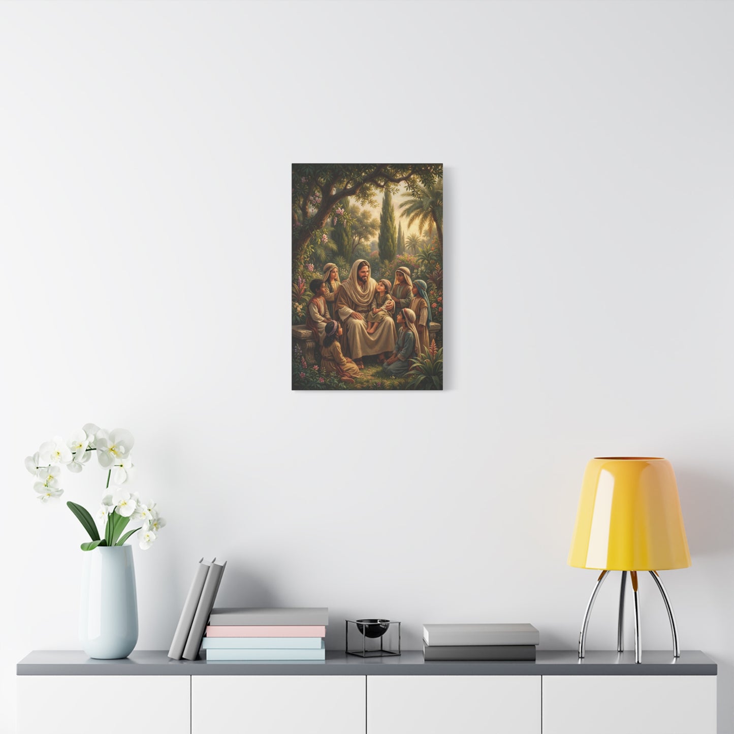 Jesus Christ With Children Canvas Wall Art - Biblical Garden Scene, Christian Home Decor - Traditional Religious Print, Living Room Wall Decor, Bedroom Home Decoration - Modern Farmhouse Style