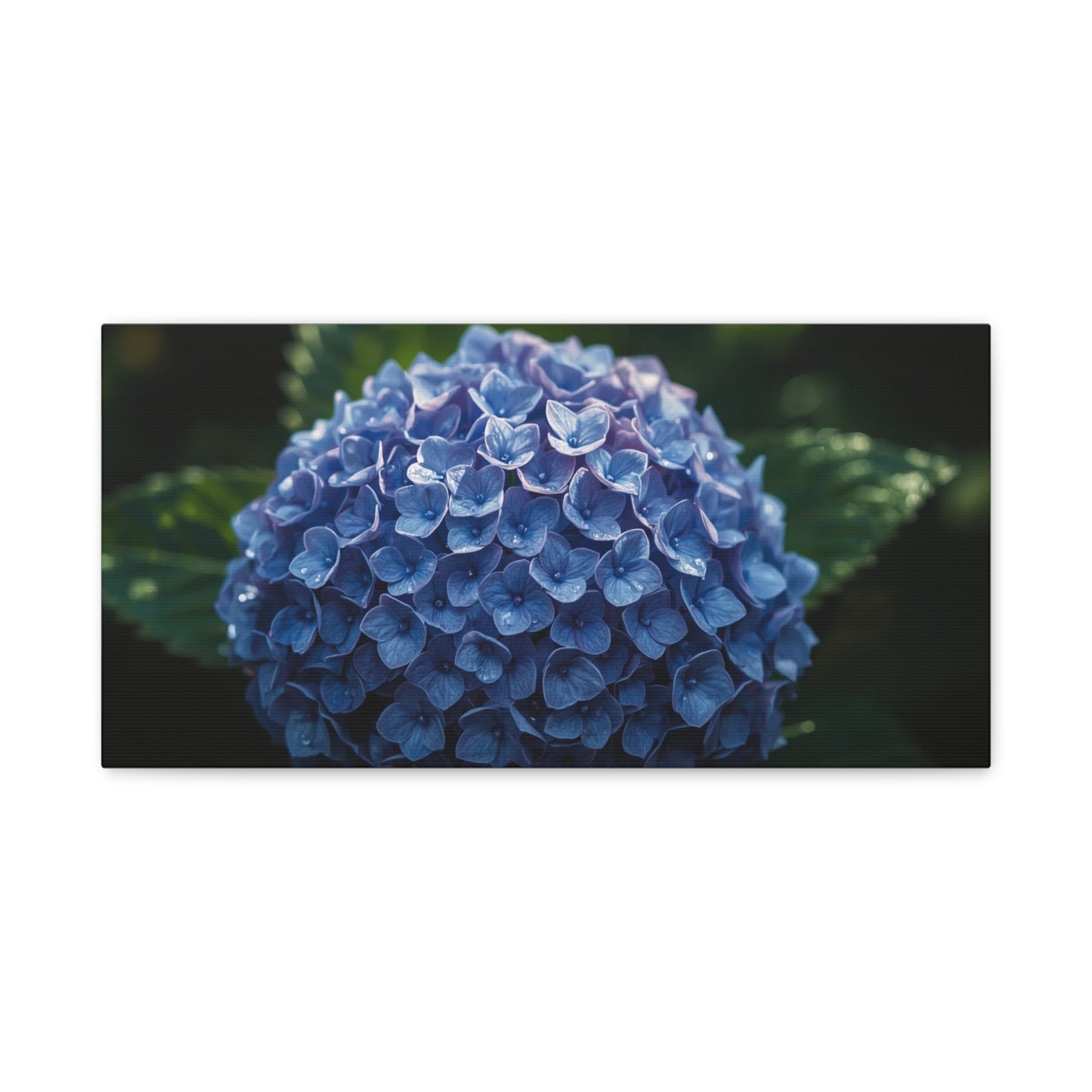 Blue Hydrangea Canvas Wall Art - Botanical Floral Close Up Art Print - Matte Cotton Art Print, Moody Garden Style - Bedroom Wall Decor, Bathroom Accent, Spa Inspired Home Decoration - Ready to Hang