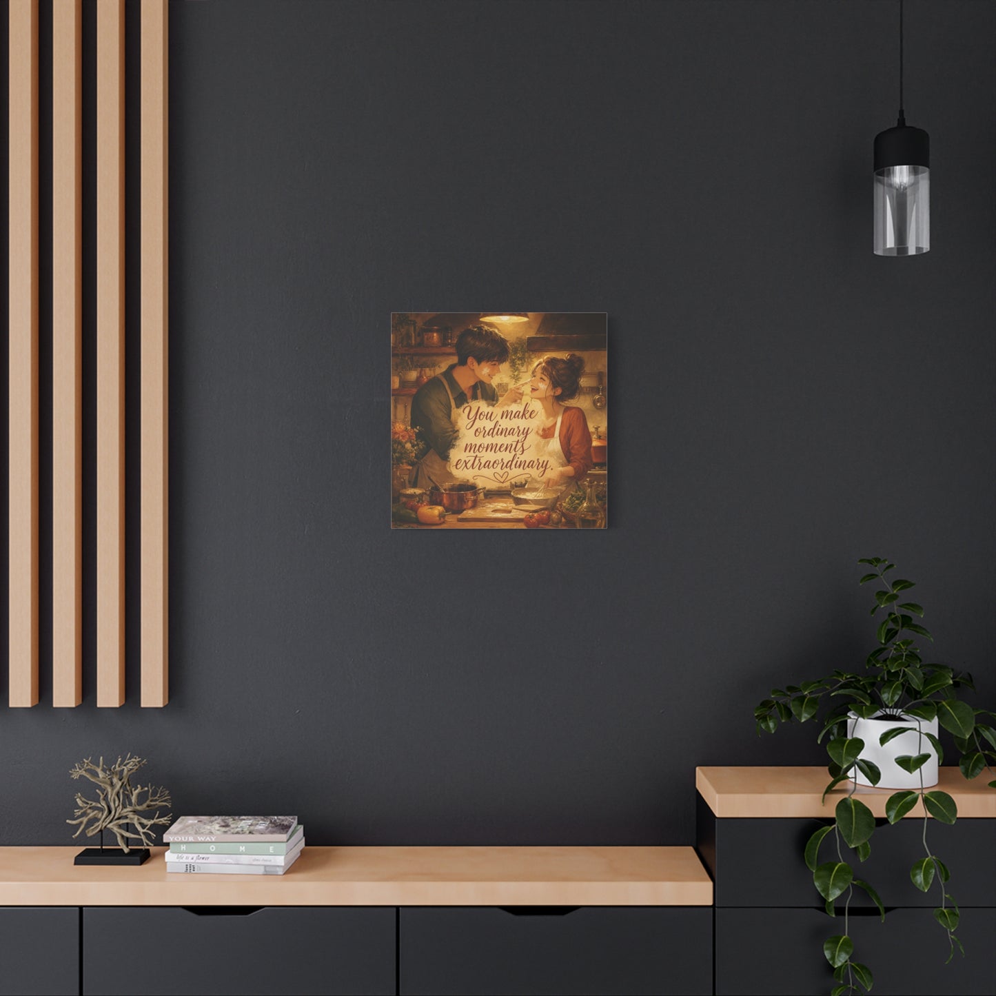"You Make Ordinary Moments Extraordinary" Couple Canvas Wall Art - Romantic Kitchen Scene, Warm Vintage Illustration Print - Cozy Living Room Decor, Farmhouse Home Accent - Living Room Wall Decor