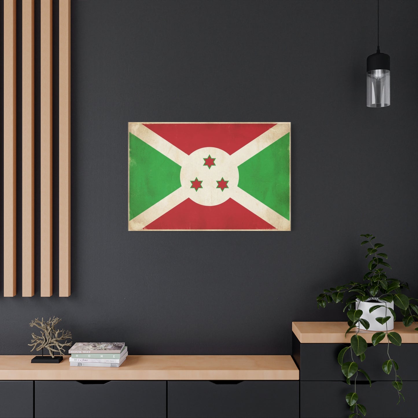 Burundi Flag Canvas Wall Art - Vintage National Banner Print, Patriotic Heritage Decor - Distressed Cotton Look, Traditional Style - Living Room Wall Decor - Modern Farmhouse Style - Ready to Hang