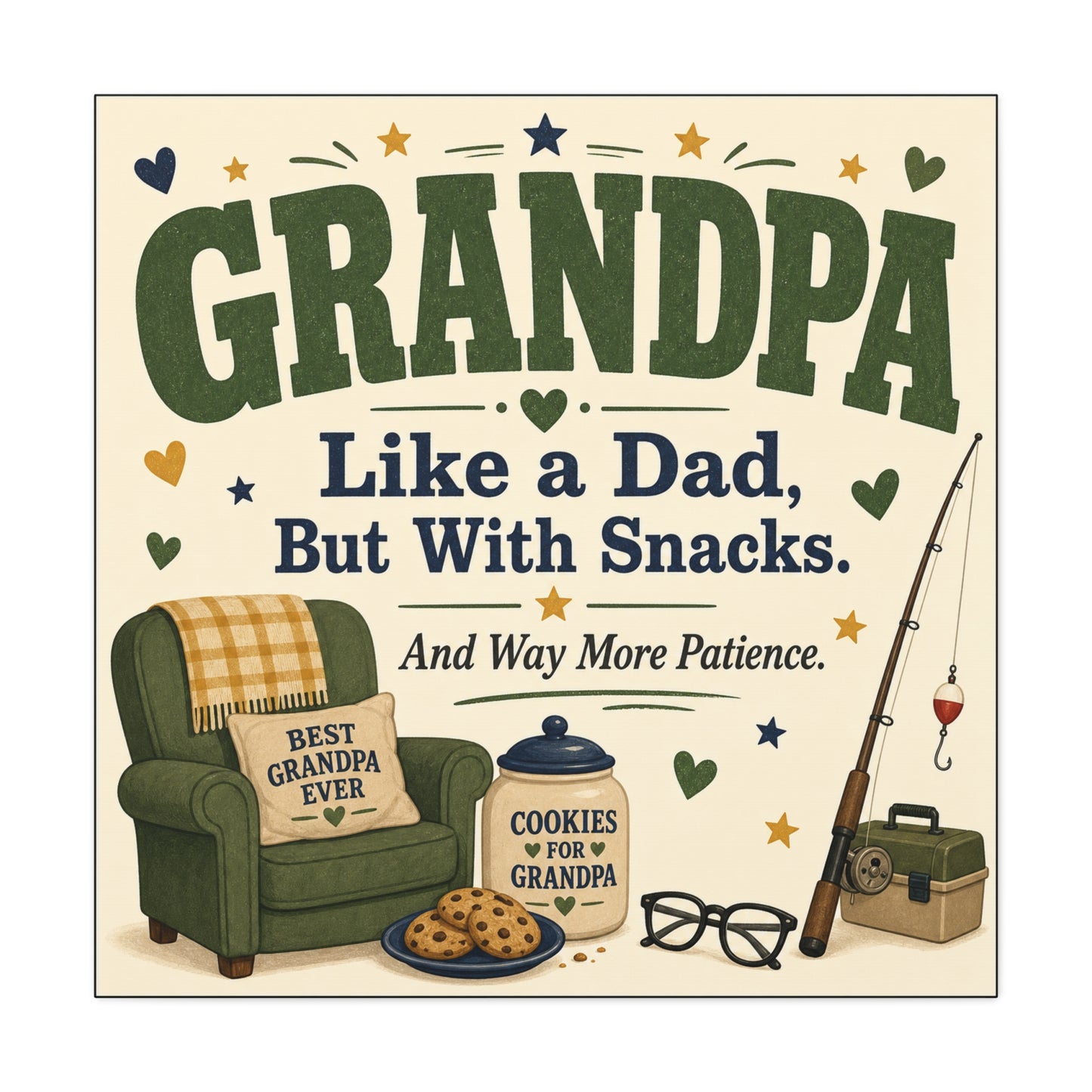 "Grandpa Like A Dad, But With Snacks. And Way More Patience." Canvas Wall Art - Rustic Typography Grandpa Quote Print, Farmhouse Living Room Decor - Office Wall Art - Bedroom Home Decoration