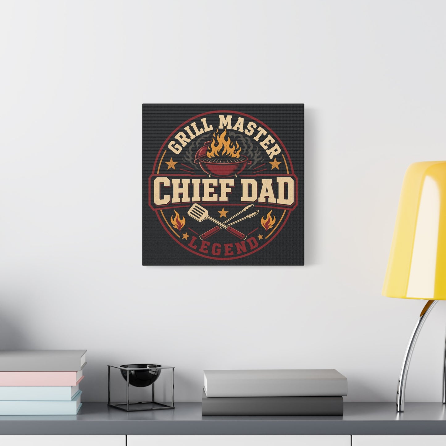 "Grill Master Chef Dad Legend" Canvas Wall Art - Vintage BBQ Typography Print, Rustic Kitchen Decor, Man Cave Wall Hanging, Retro Barbecue Poster Style Home Accent - Ready to Hang - Ready to Hang