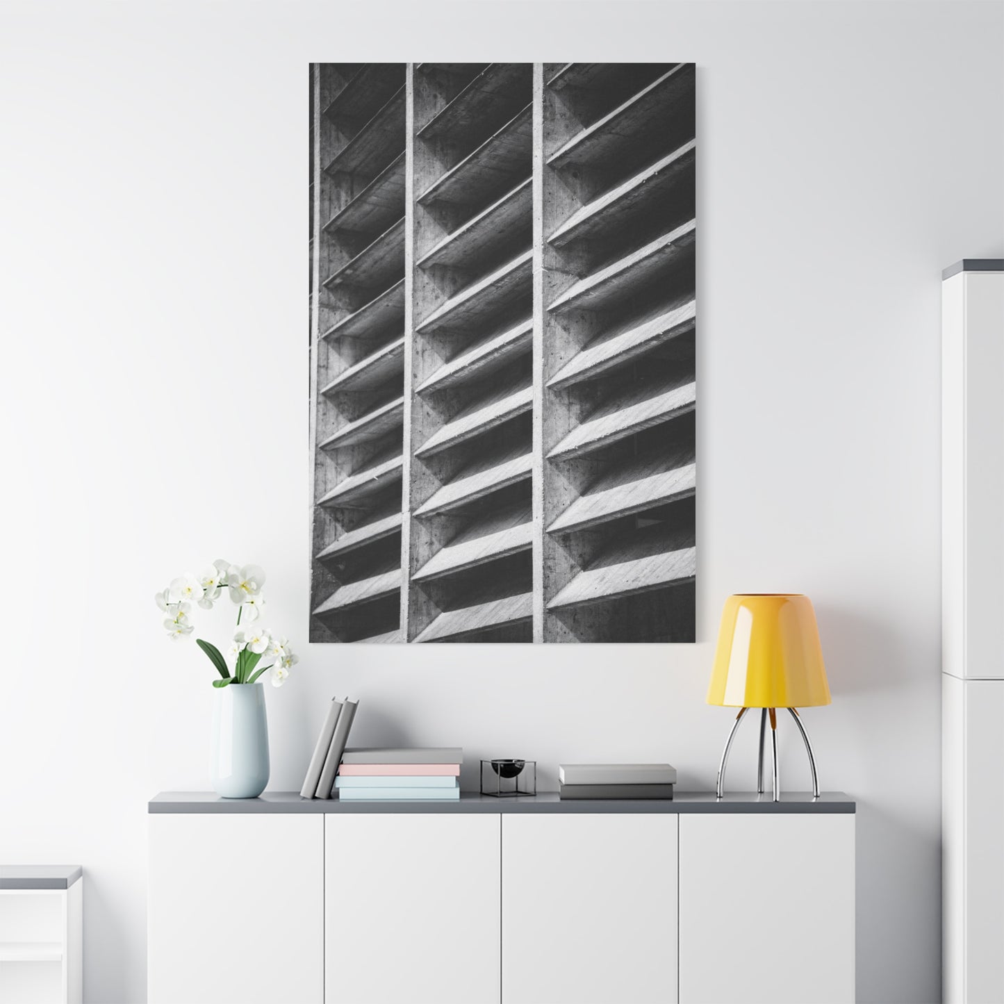 Black And White Brutalist Architecture Canvas Wall Art - Concrete Facade Art Print, Minimalist Contemporary Style - Modern Office Wall Decor, Living Room Home Decoration - Bedroom Home Decoration