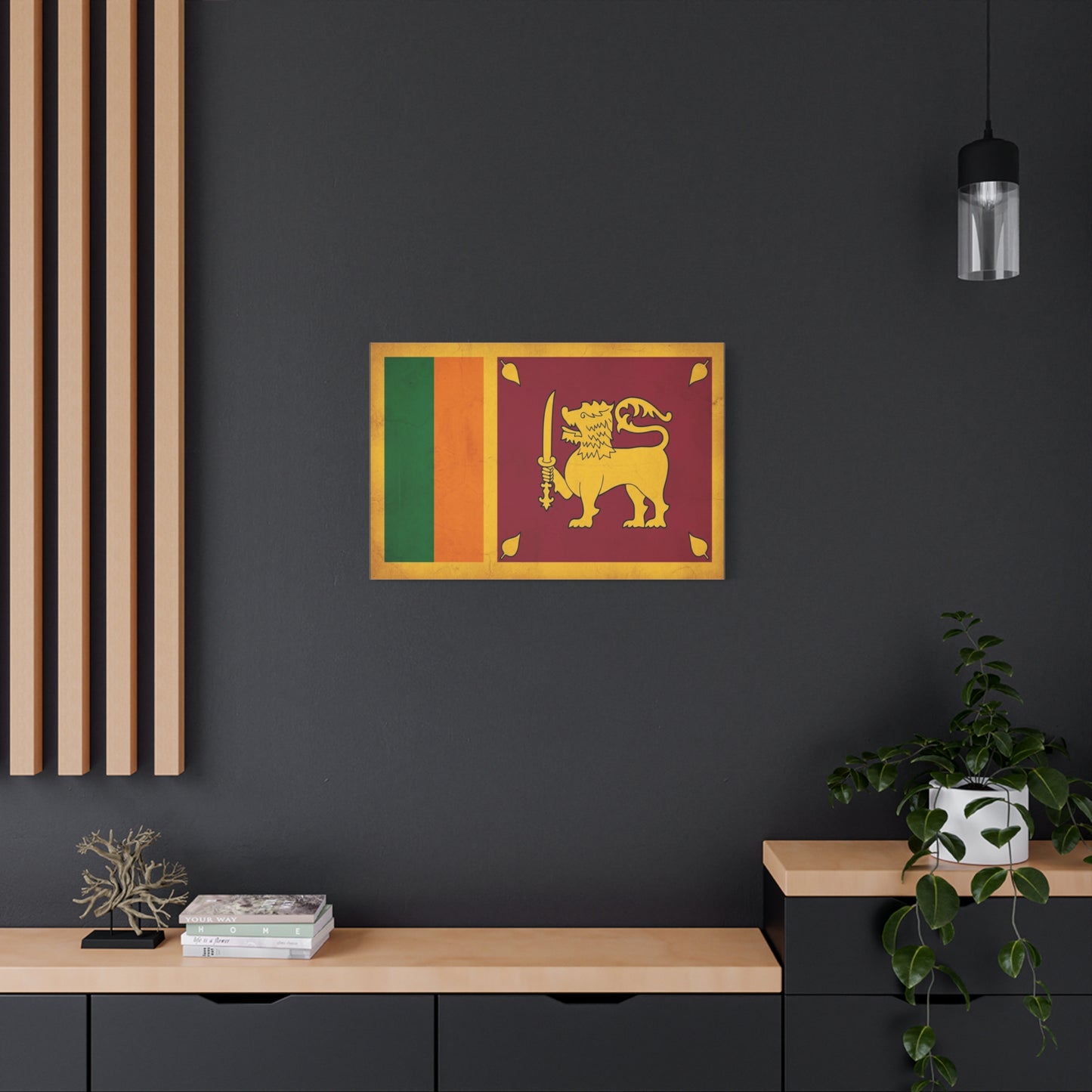 Sri Lanka Flag Canvas Wall Art - Golden Lion With Sword National Banner Print - Vintage Patriotic Style, Cultural Home Decor, Living Room Wall Decor, Office Art - Modern Farmhouse Style