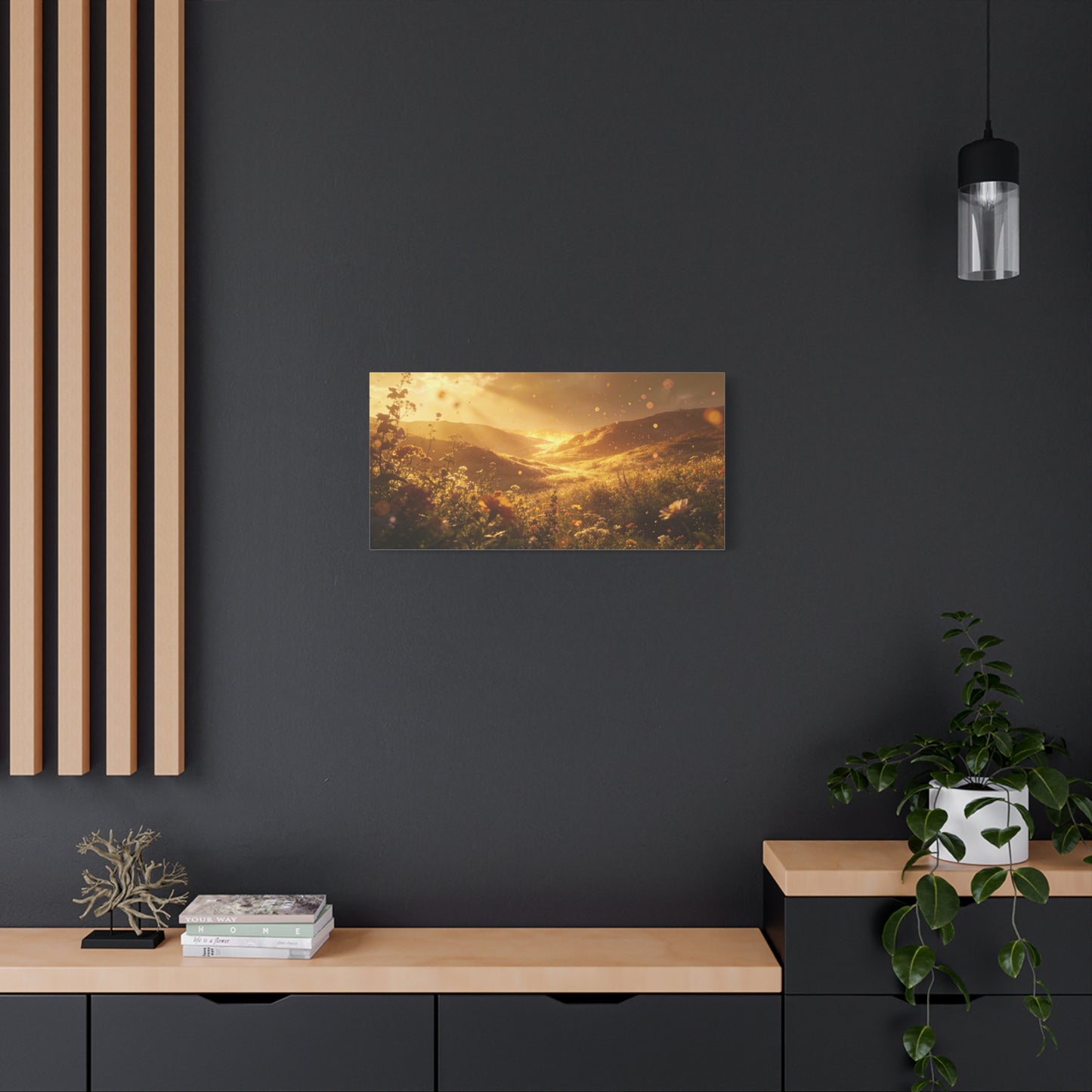 Golden Wildflower Valley Canvas Wall Art - Sunlit Meadow Landscape Print, Warm Rustic Contemporary Decor - Matte Cotton Artwork For Living Room, Bedroom Decoration, Office Accent - Office Wall Art