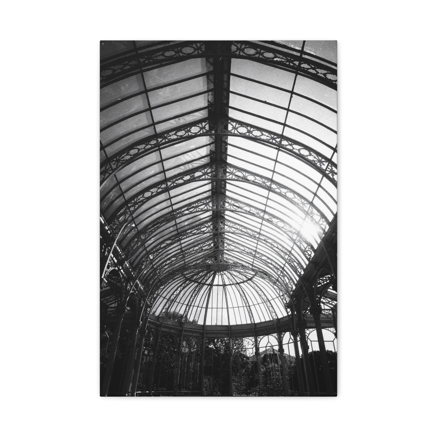 Black And White Glass Conservatory Canvas Wall Art - Architectural Art Print, Vintage Iron Pavilion Roof, Modern Minimalist Decor - Living Room Wall Decor, Office Art - Bedroom Home Decoration