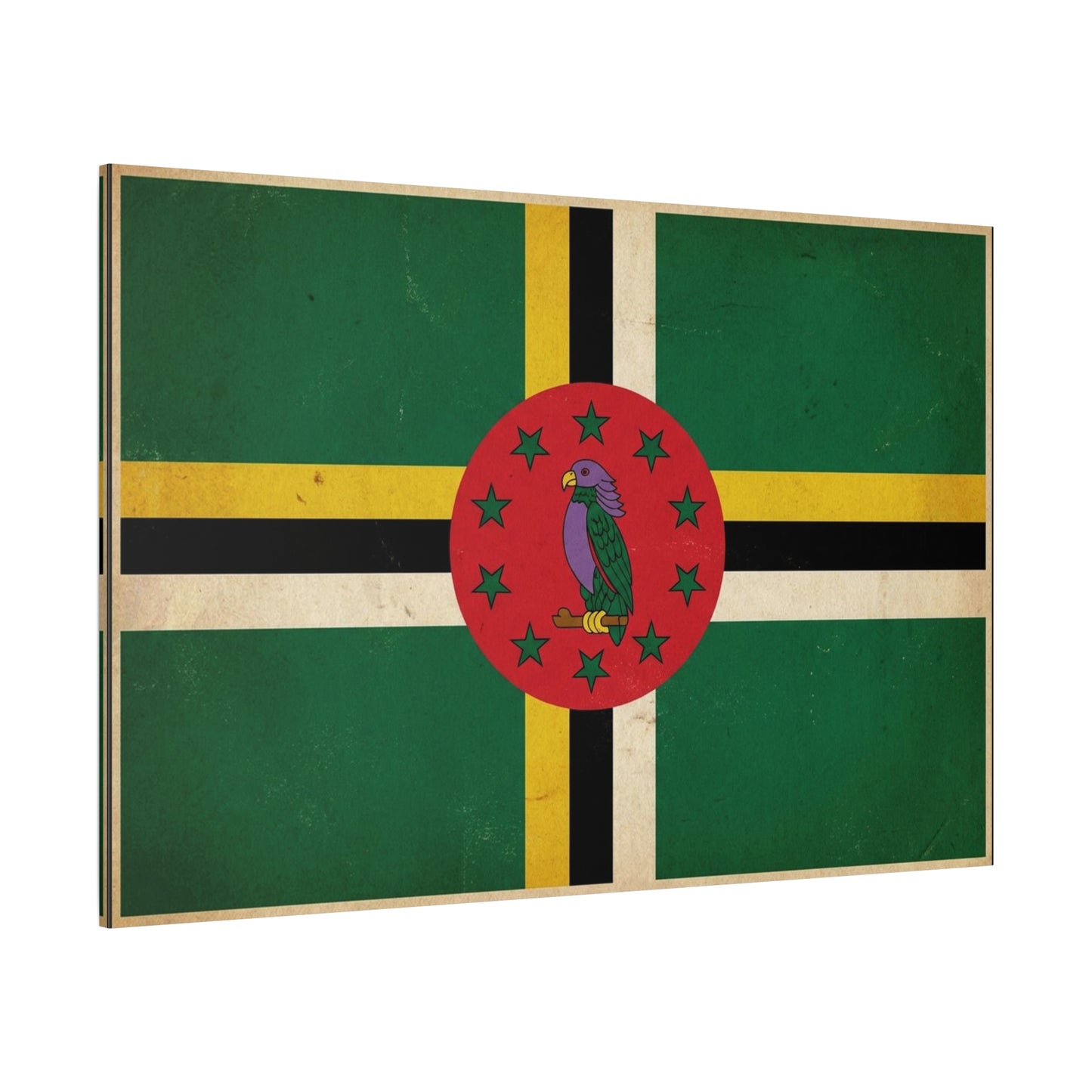 Dominica Flag Canvas Wall Art - Vintage Caribbean Nation Print, Distressed Green Red Sisserou Parrot Design - Traditional Island Decor - Living Room Wall Decor, Office Art - Bedroom Home Decoration