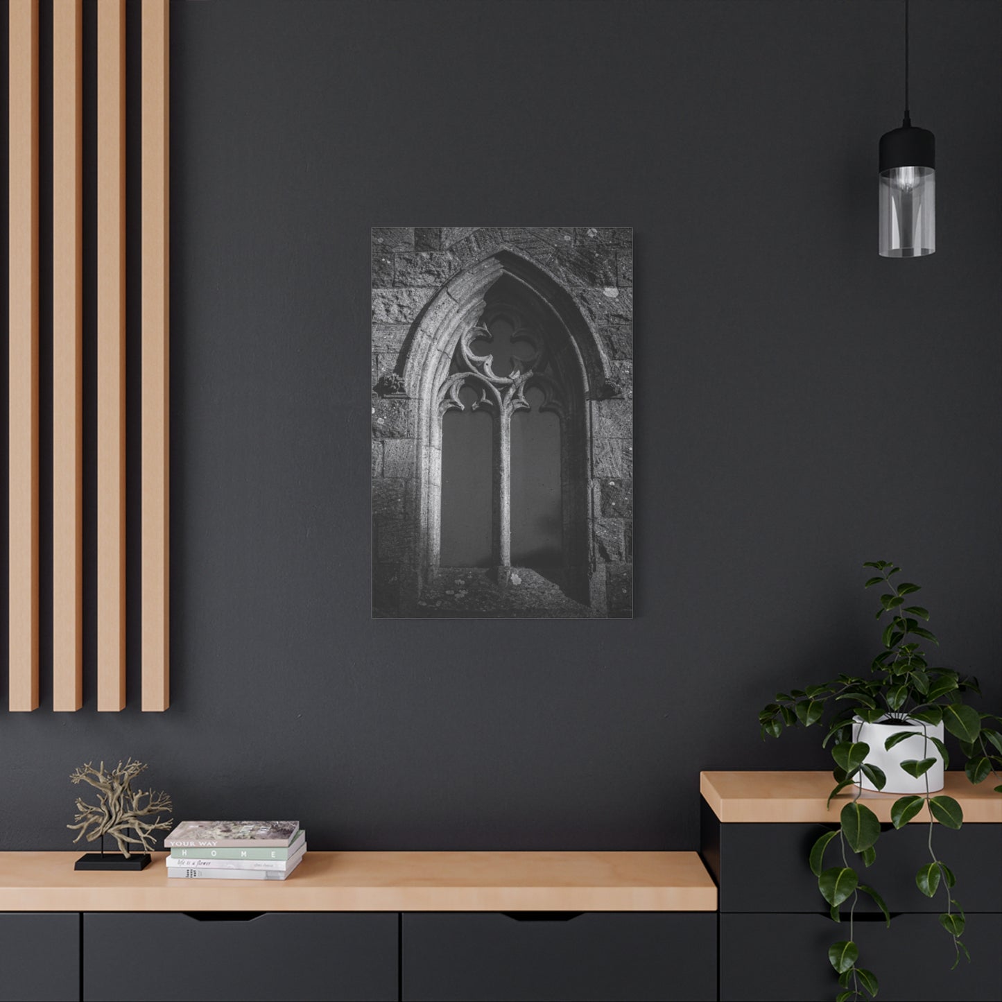 Gothic Church Window Canvas Wall Art - Black And White Stone Arch Architectural Print - Vintage Cathedral Style - Moody Living Room Wall Decor, Office Art Accent - Bedroom Home Decoration