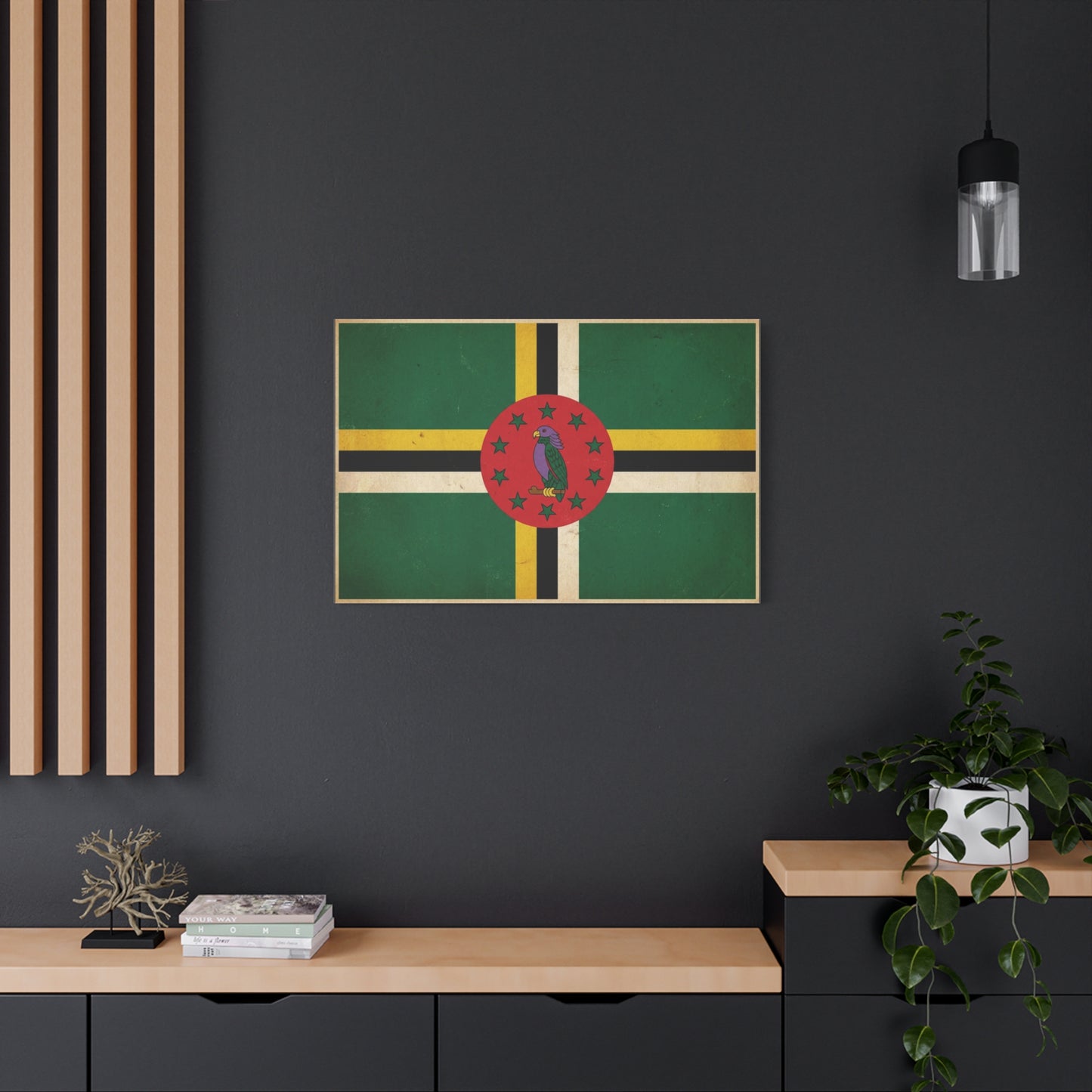 Dominica Flag Canvas Wall Art - Vintage Caribbean Nation Print, Distressed Green Red Sisserou Parrot Design - Traditional Island Decor - Living Room Wall Decor, Office Art - Bedroom Home Decoration