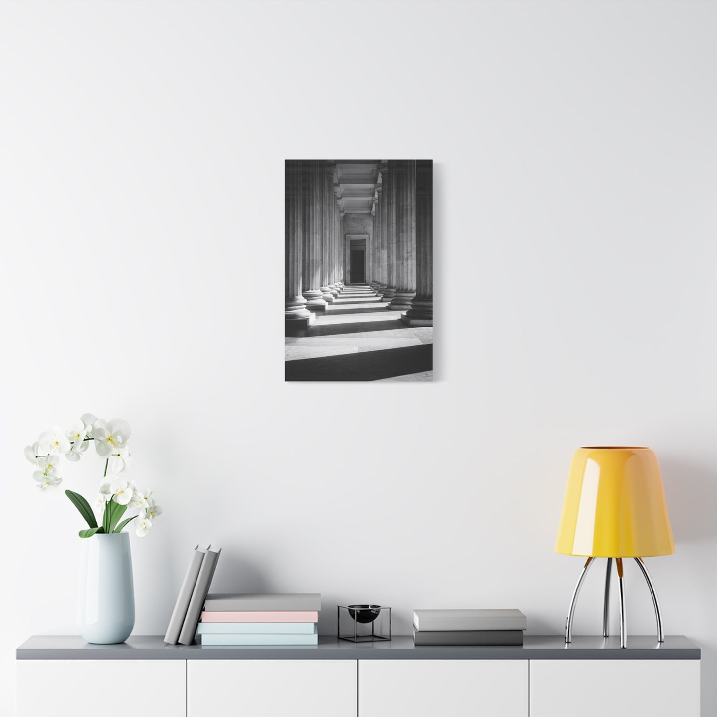 Black And White Classical Column Hallway Canvas Wall Decor - Architectural Art Print, Dramatic Light And Shadow, Minimalist Interior Accent - Living Room Decoration Office Display
