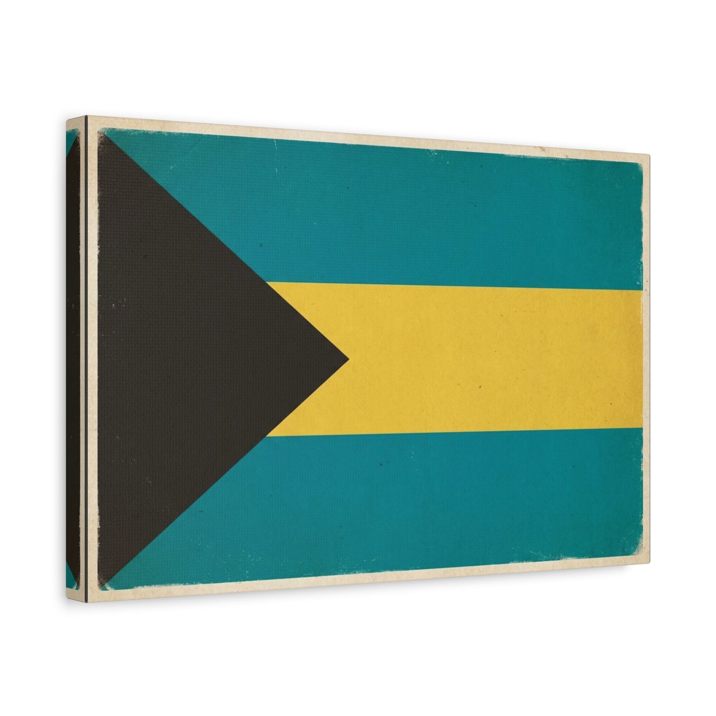 Bahamas Flag Canvas Wall Art - Vintage Caribbean National Flag Print, Blue Yellow Black Geometric Design - Coastal Decor - Living Room Home Decoration - Living Room Wall Decor - Modern Farmhouse Style