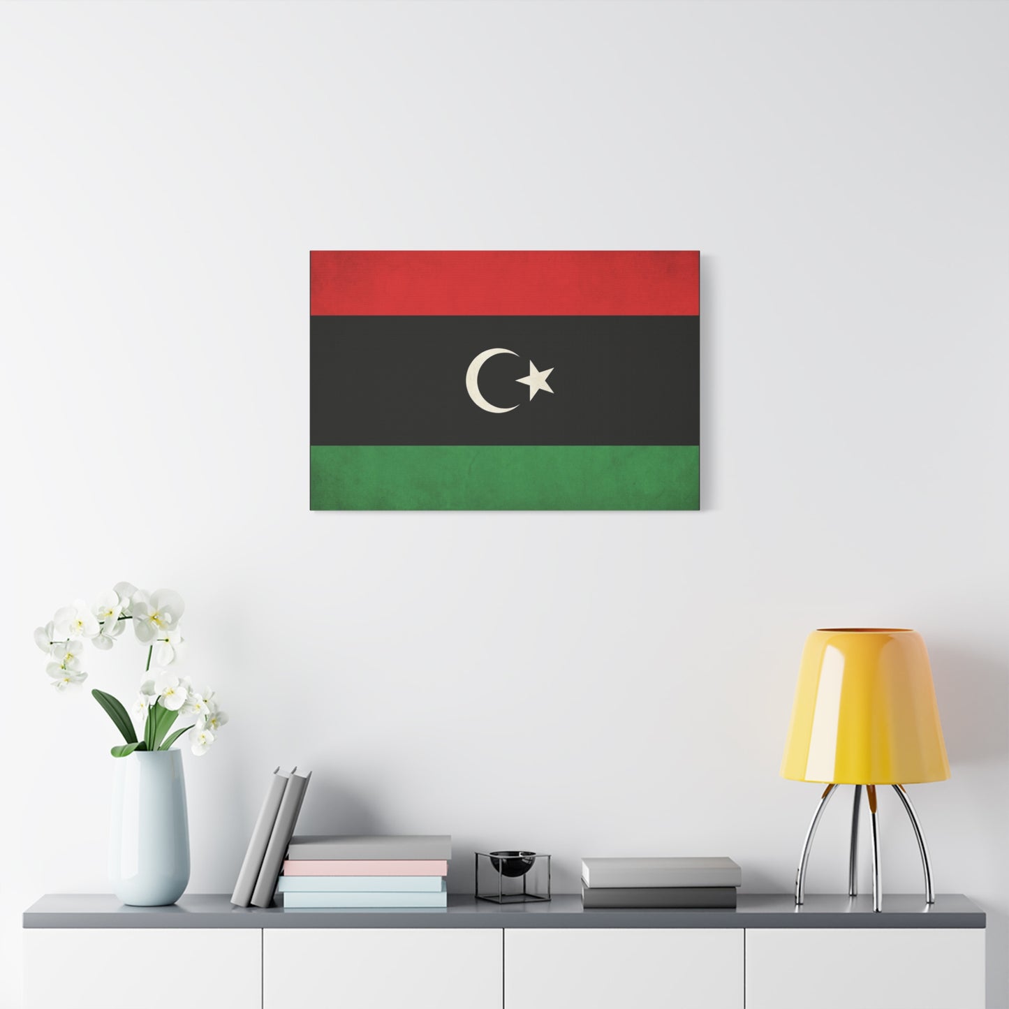 Libya Flag Canvas Wall Art - Red Black Green Crescent Star Print Picture - Vintage Patriotic Style, Matte Finish Canvas Print, Living Room Wall Decor, Bedroom Home Decoration - Bedroom Home Decoration