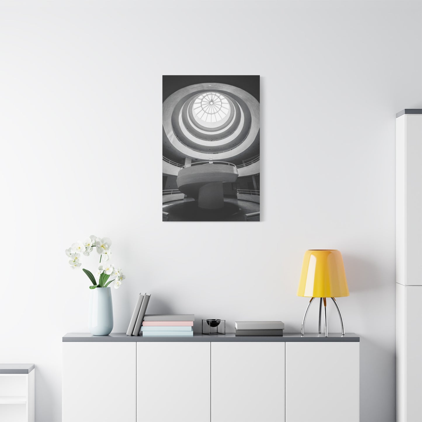 Black And White Spiral Rotunda Canvas Wall Art - Architectural Art Print, Modern Minimalist Interior Decor - Matte Cotton Artwork - Living Room Office Wall Decor - Bedroom Home Decoration