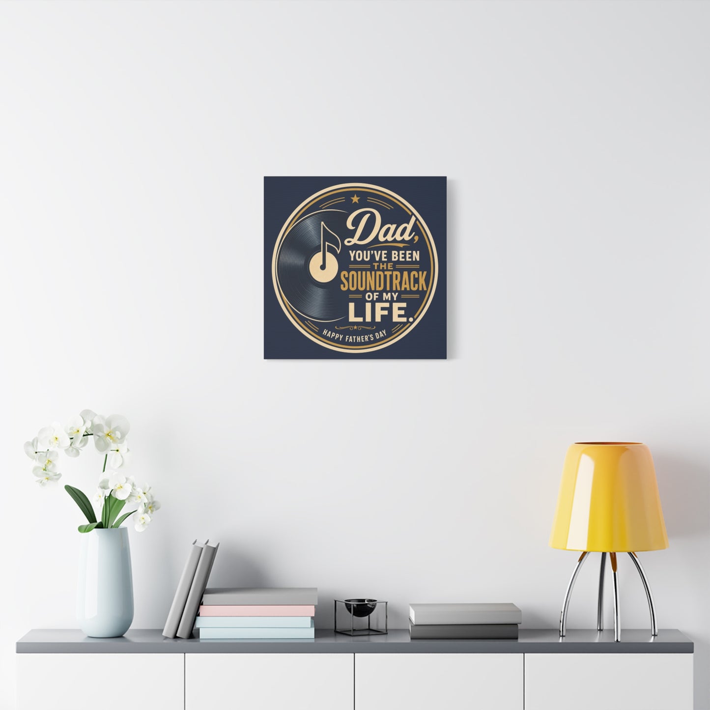 "Dad" - Vinyl Record Music Quote Print - Navy Gold Typography Style - Living Room Wall Decor - Ready to Hang