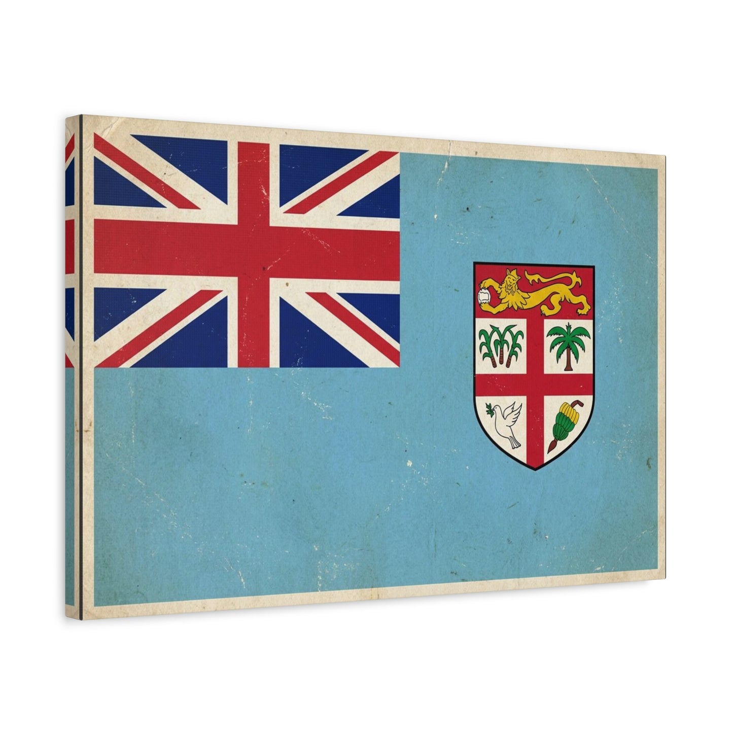 Vintage Fiji Flag Canvas Wall Art - Distressed British Ensign And Shield Print - Retro Patriotic Decor, Coastal Blue Island Style, Living Room Wall Decor, Office Art - Ready to Hang - Ready to Hang