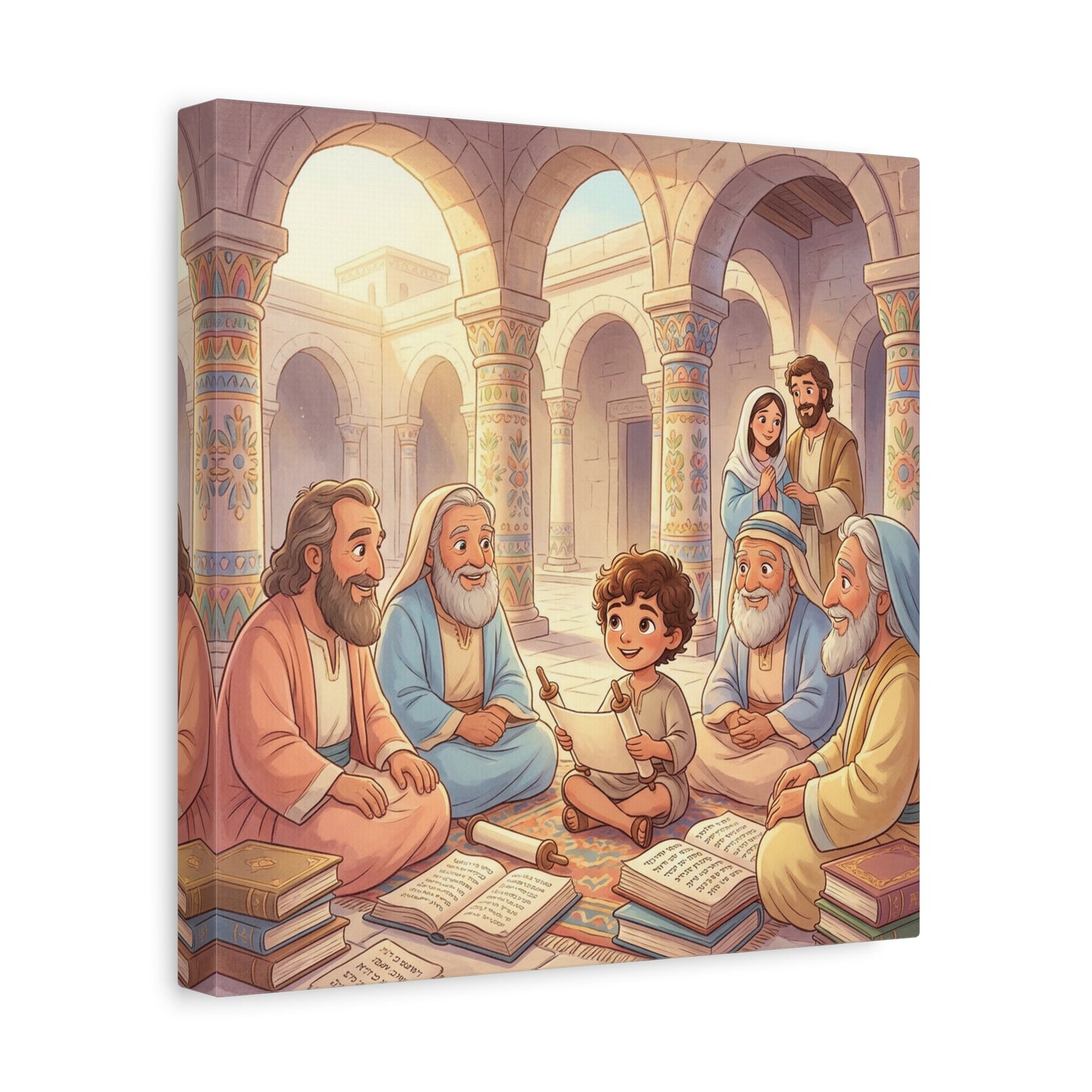 Young Jesus Teaching In Temple Canvas Wall Art - Biblical Child Scripture Scene, Cotton Print - Traditional Religious Decor For Nursery, Bedroom, Sunday School, Living Room Home Accent - Ready to Hang