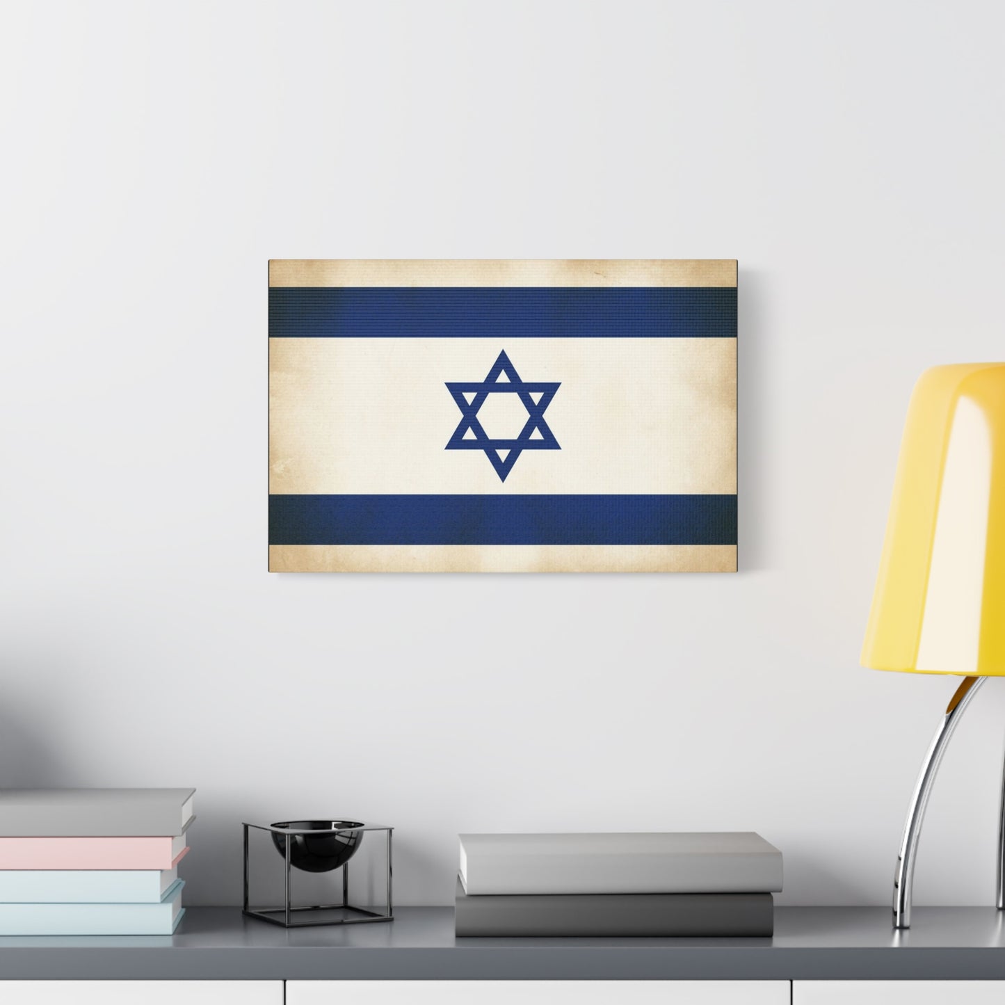 Israel Flag Canvas Wall Art - Vintage Blue And White Star Of David Decor - Matte Minimalist Jewish Home Decoration - Living Room Wall Decor, Bedroom Accent - Bedroom Home Decoration - Ready to Hang
