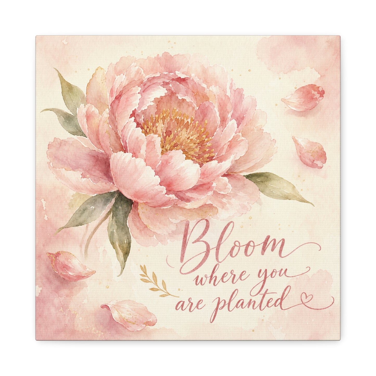 "Bloom Where You Are Planted" Peony Canvas Wall Art - Pink Watercolor Floral Quote Print, Soft Botanical Decor, Bedroom Wall Hanging, Feminine Farmhouse Style - Bedroom Home Decoration - Ready to Hang