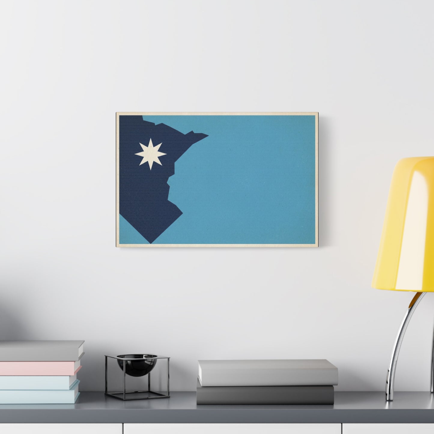 Minnesota State Silhouette Canvas Wall Art - Blue North Star Print, Vintage Minimalist Decor - Modern Graphic Artwork - Living Room Wall Decor - Modern Farmhouse Style - Bedroom Home Decoration