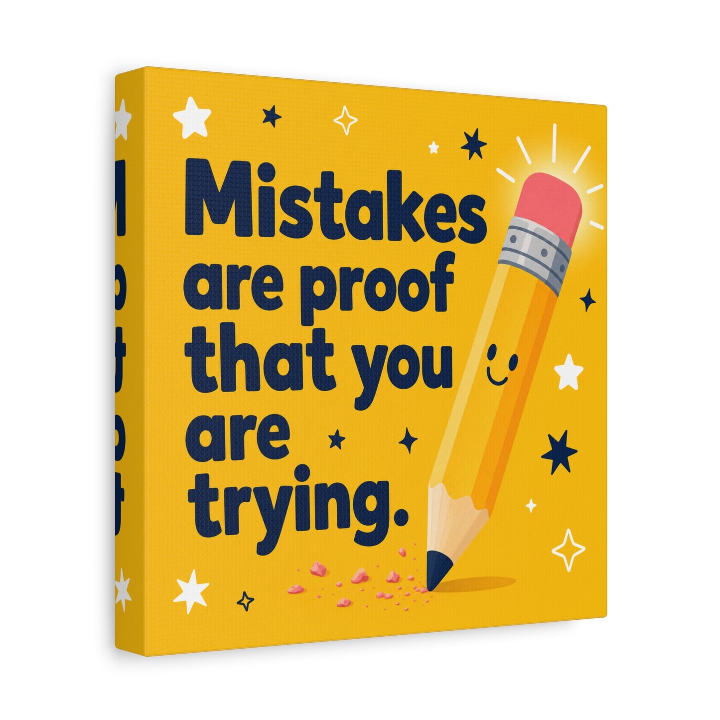 "Mistakes Are Proof That You Are Trying." Inspirational Canvas Wall Art - Yellow Pencil Quote Print, Classroom Decor, Teacher Office Motivation, Kids Study Room Decoration, Typography Poster