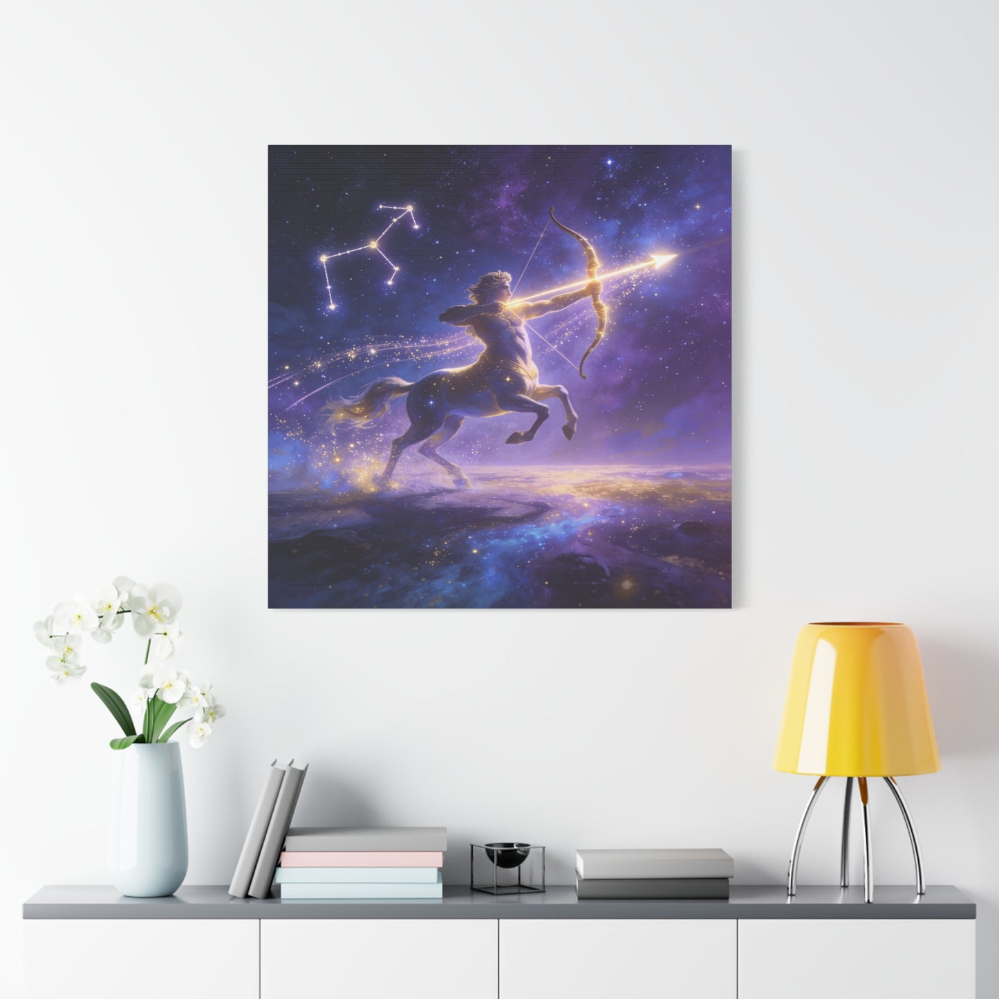Sagittarius Zodiac Canvas Wall Art - Celestial Centaur Archer Constellation Print, Purple Galaxy Night Sky, Mythic Astrology Decor, Modern Bedroom Accent, Office Decoration - Living Room Wall Decor