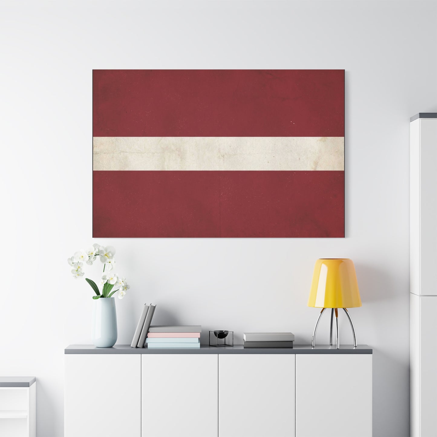 Latvia Flag Canvas Wall Art - Vintage Red White Horizontal Stripe Print, Distressed Patriotic Artwork - Minimalist Traditional Style - Living Room Wall Decor Bedroom Home Decoration - Ready to Hang