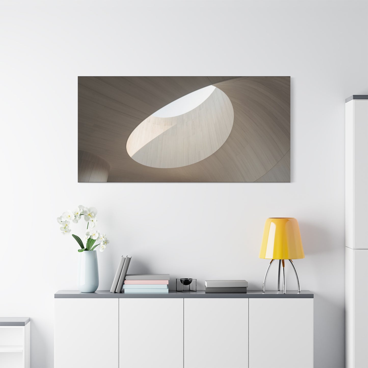 Minimalist Skylight Architecture Canvas Wall Art - Curved Ceiling Oculus Art Print - Neutral Matte Canvas Print - Contemporary Living Room Wall Decor, Bedroom Home Decoration - Modern Farmhouse Style